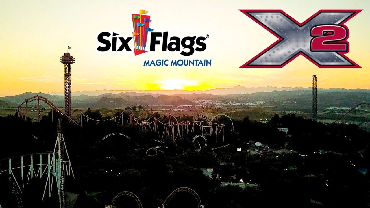 1280x720 X2 Roller Coaster at Sunset On Ride HD POV Six Flags Magic Mountain