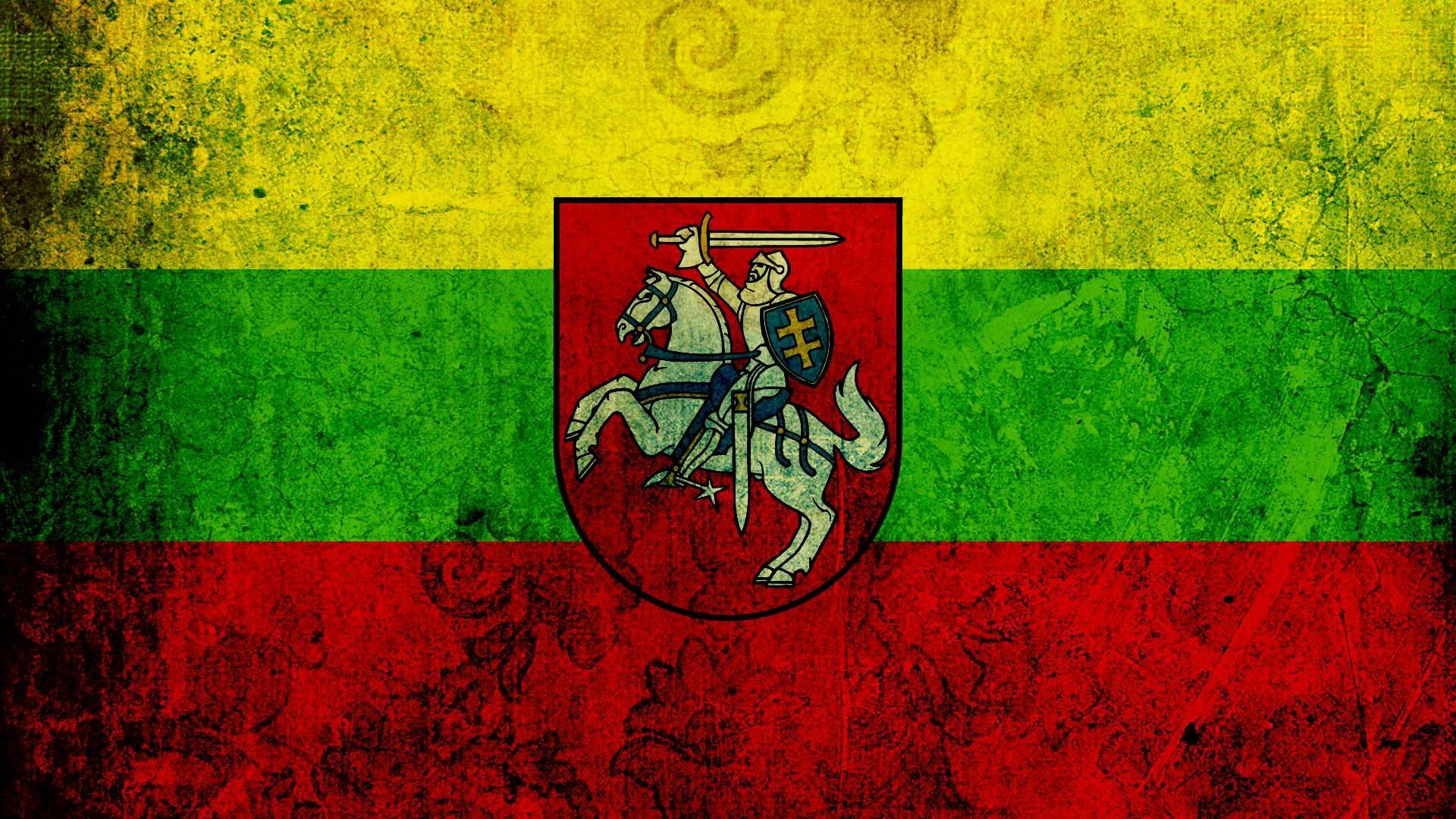 1920x1080 Download Lithuania Flag Coat Of Arms On Metal Surface Wallpaper