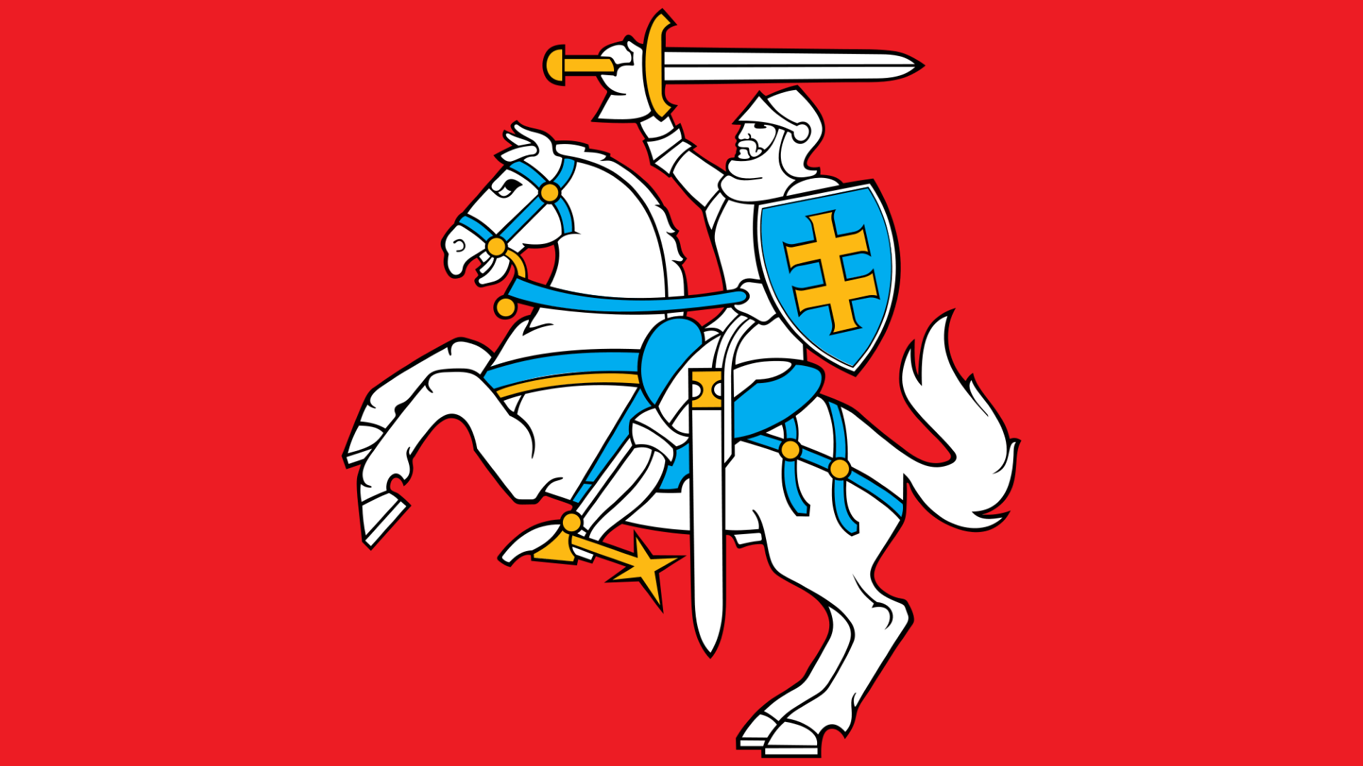 1920x1080 horseman, knight, Lithuania, coat of arms, flag, red, red background, horse, sword, armorx1080 Wallpaper