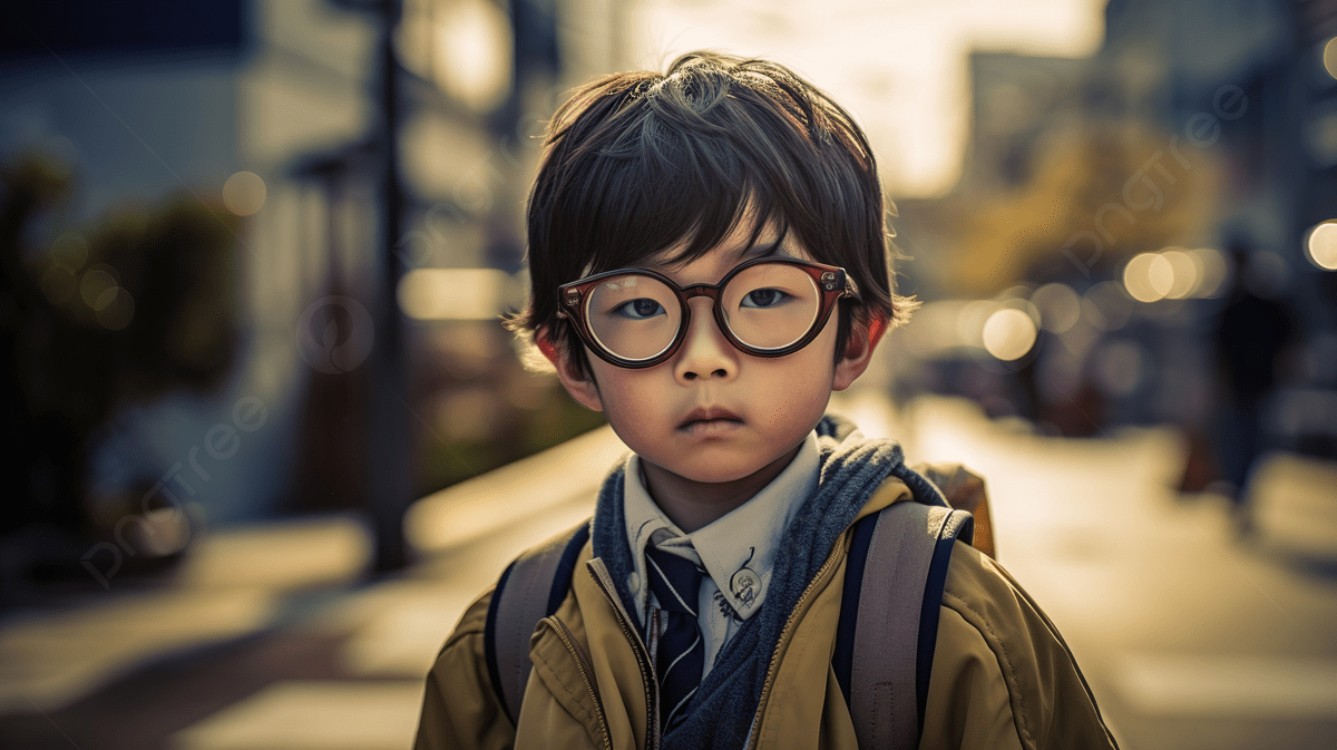 1200x673 Young Japanese Boy Standing On Street Wearing Glasses Background, Cool Elementary School Student, HD Photography Photo Background Image And Wallpaper for Free Download