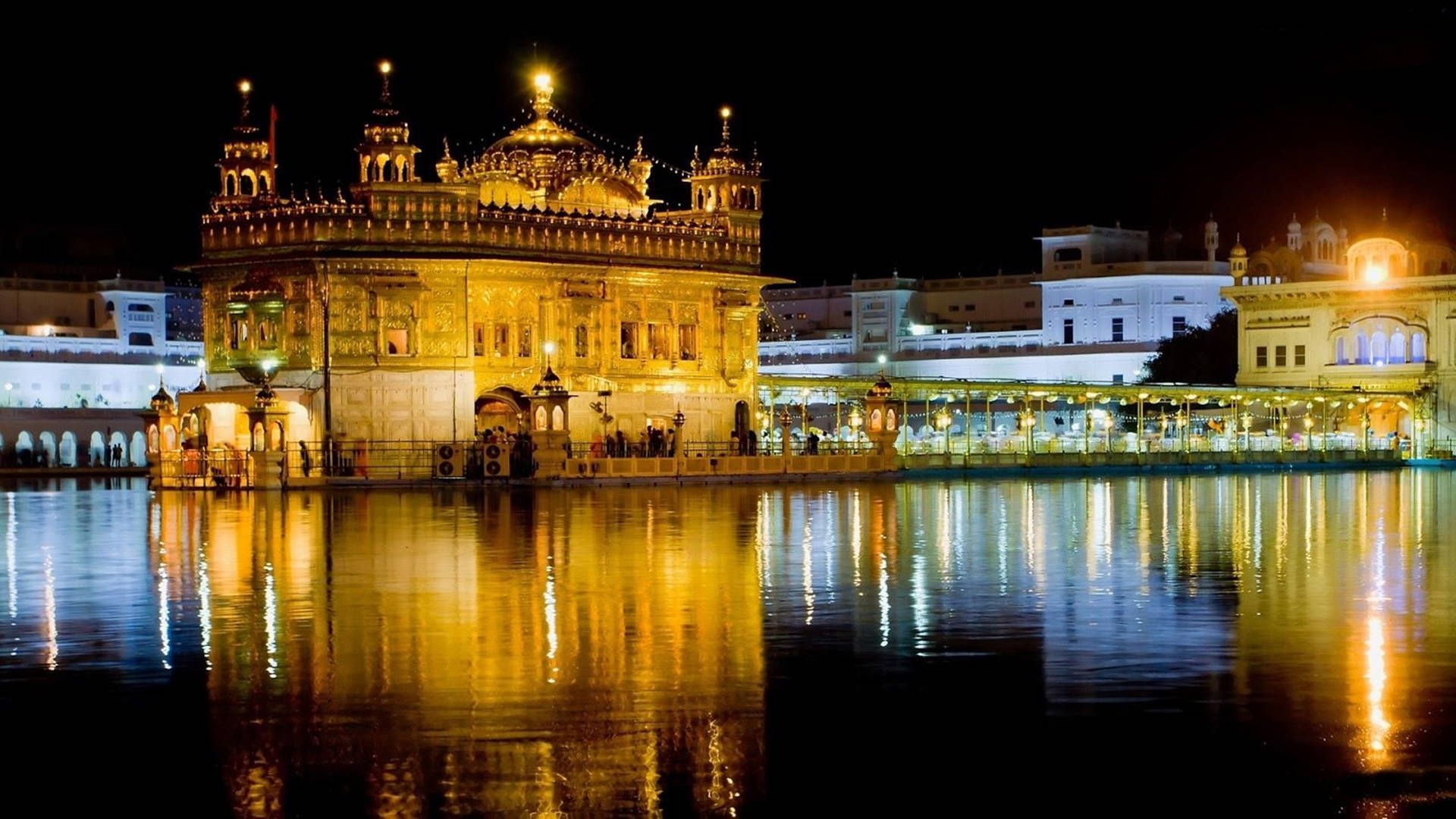1920x1080 Download Blue And Yellow Lights On Golden Temple HD Wallpaper