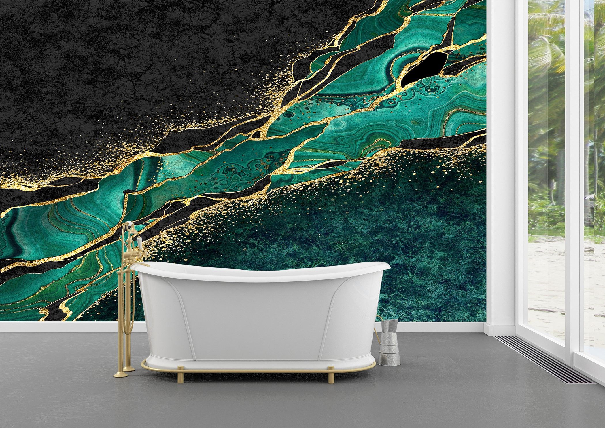 2100x1487 Green Marble With Gold Wall Mural Wallpaper Wall Art Peel