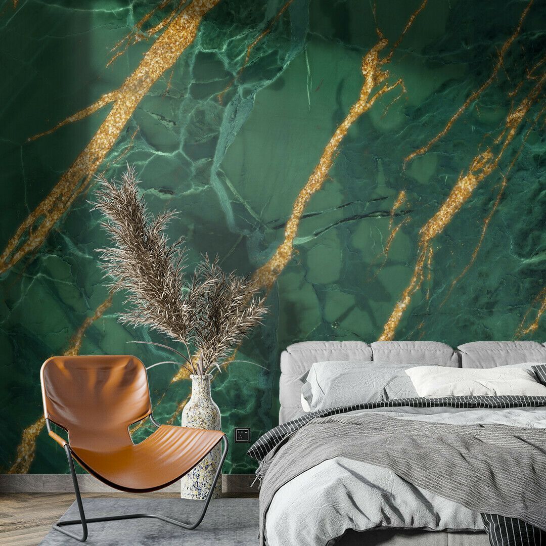 Emerald Green With Gold Marble Texture Wallpaper, Black With