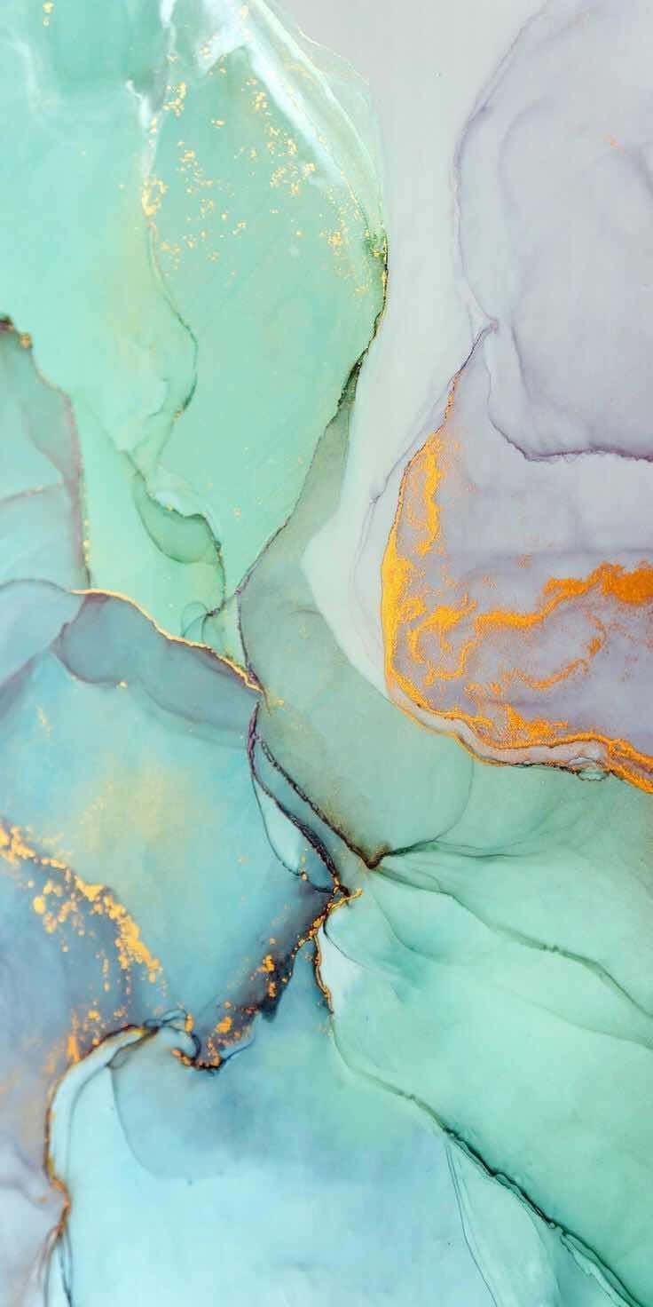 736x1472 Download A Close Up Of A Painting With Green, Blue And Gold Colors Wallpaper