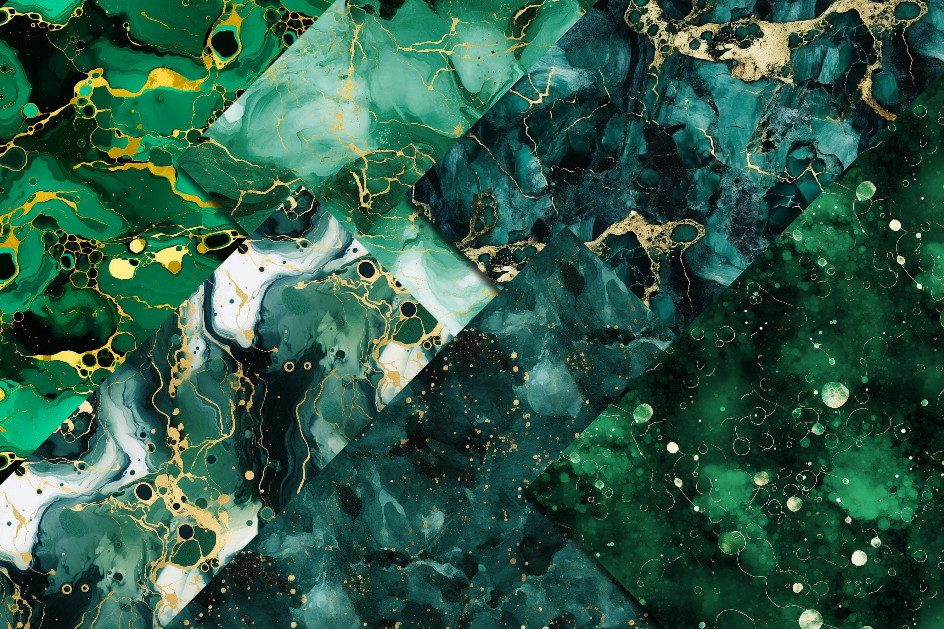3000x2000 Green & Gold Marble SEAMLESS Digital Paper Set