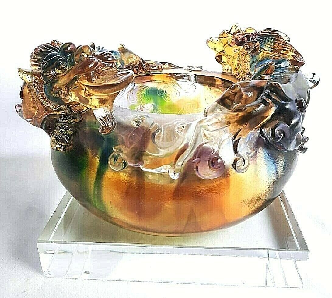 1091x978 Pate de verre Liuli Glass Sculpture Pixiu Vessel Crystal Feng Shui Wealth Gift
