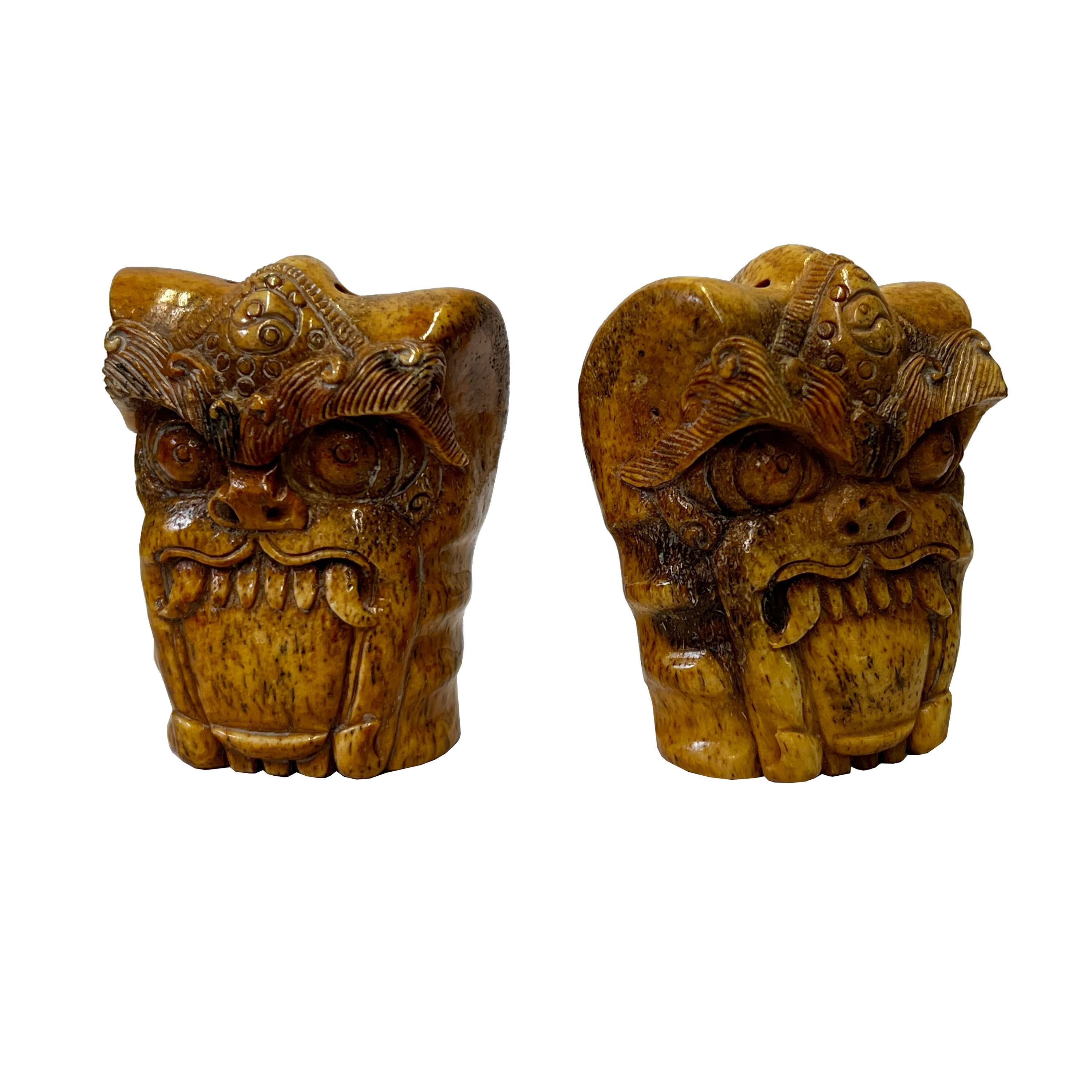 3000x3000 Chinese Pair Carved Mini Mythical Pixiu Lion Head Artistic Figures