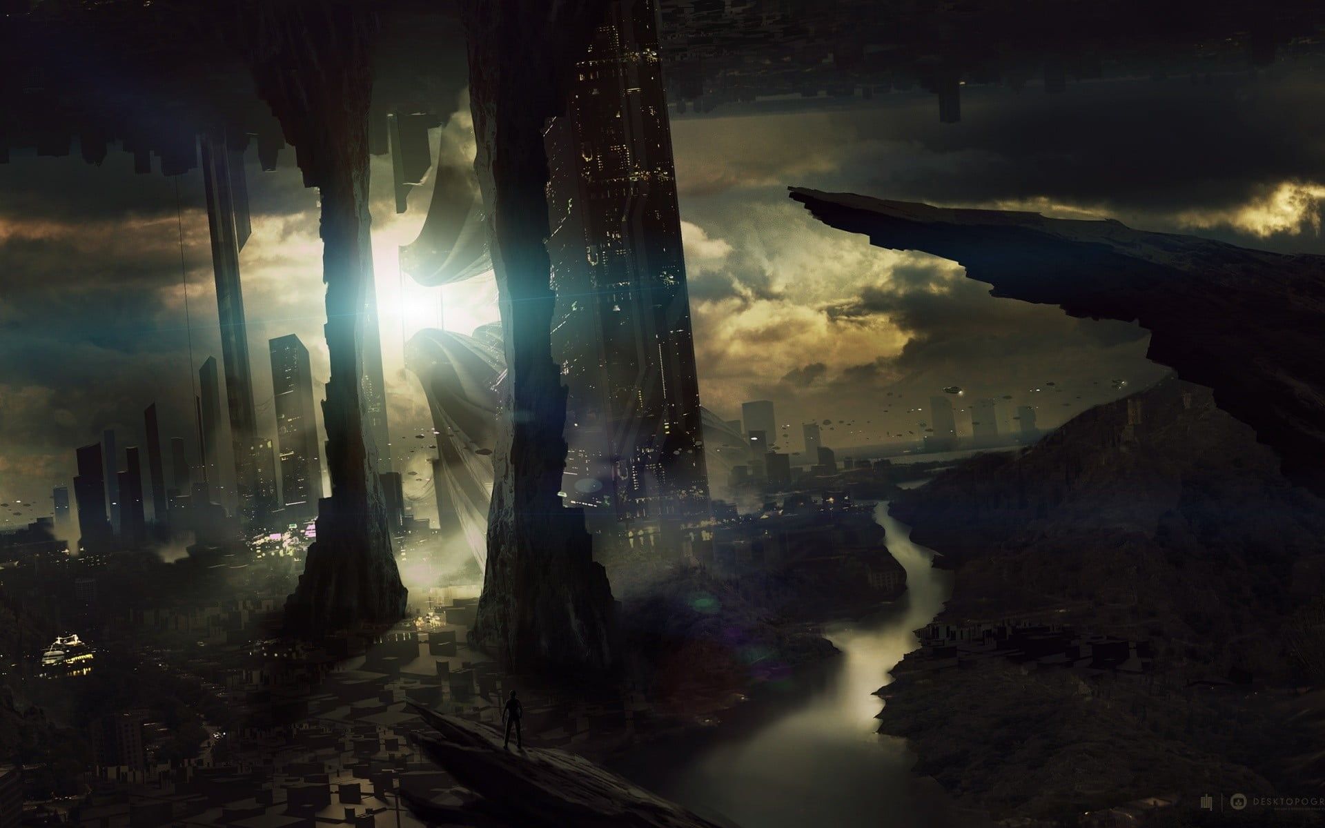 1920x1200 Wallpaper / built structure, scenics, digital composite, famous Place, dark, mystery, travel destinations, night, horror, cloud, reflection, sky, metropolitan free download