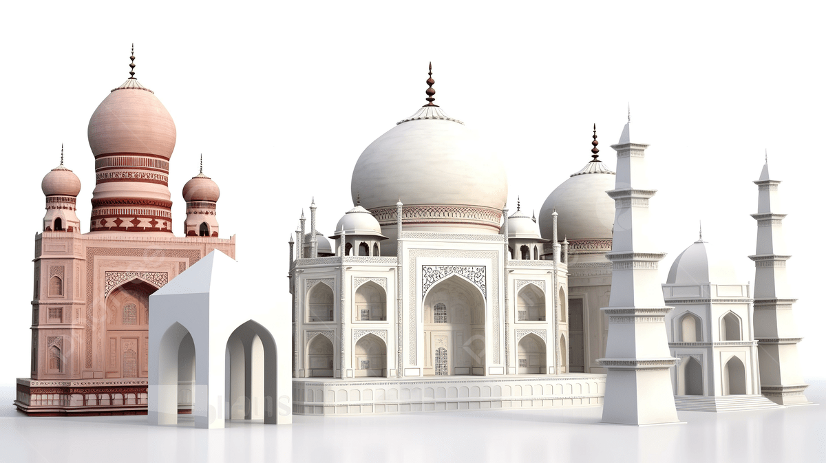 1200x673 The Marvels Of India 3D Renderings Of Iconic Monuments Against A White Backdrop Background, Indian Heritage, Taj Mahal, India Tourism Background Image And Wallpaper for Free Download