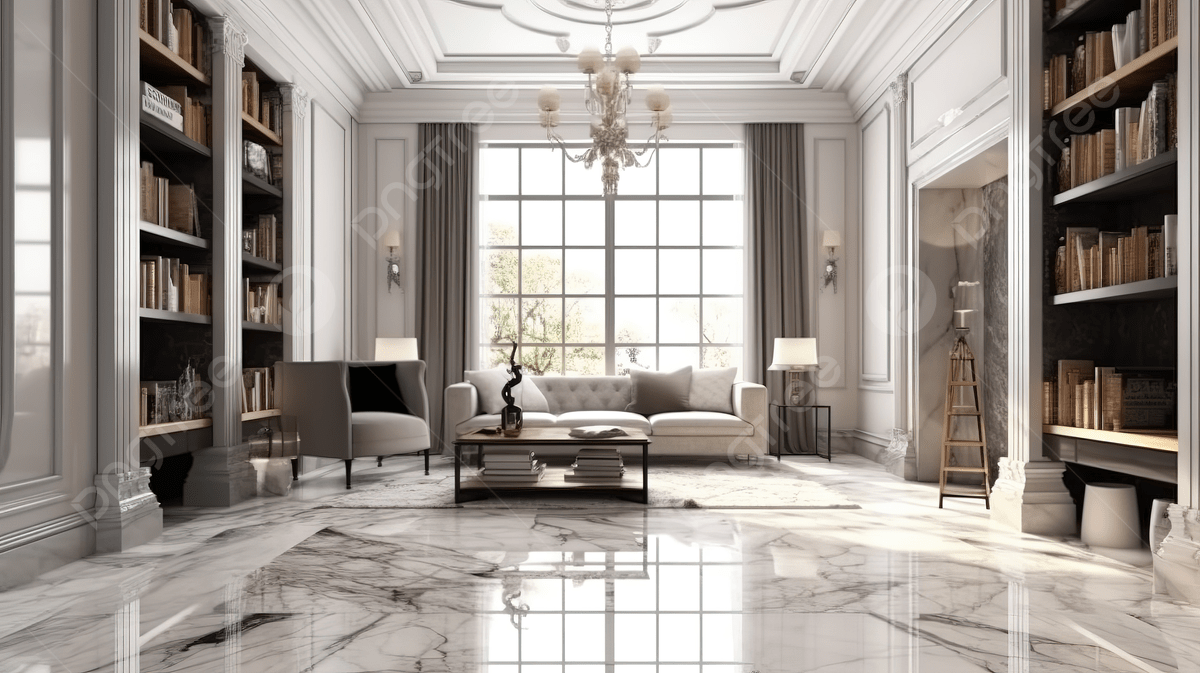 1200x673 Living Room That Has Marble Flooring And Bookshelves Background, 3D Rendering Luxury Classic Living Room With Marble Tile And Bookshelf, HD Photography Photo Background Image And Wallpaper for Free Download