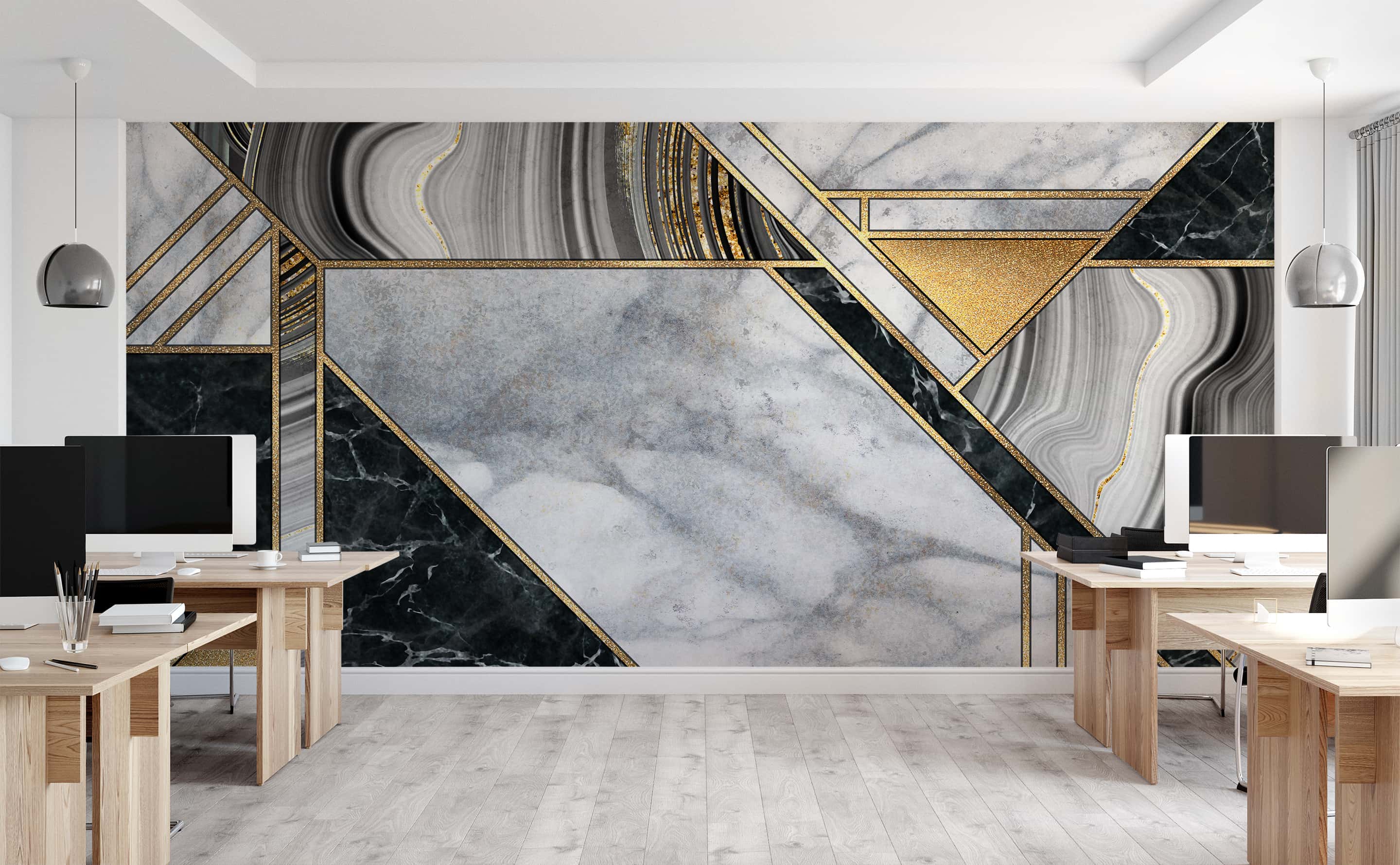 2880x1779 Geometric gold white black marble texture art deco Wall Mural