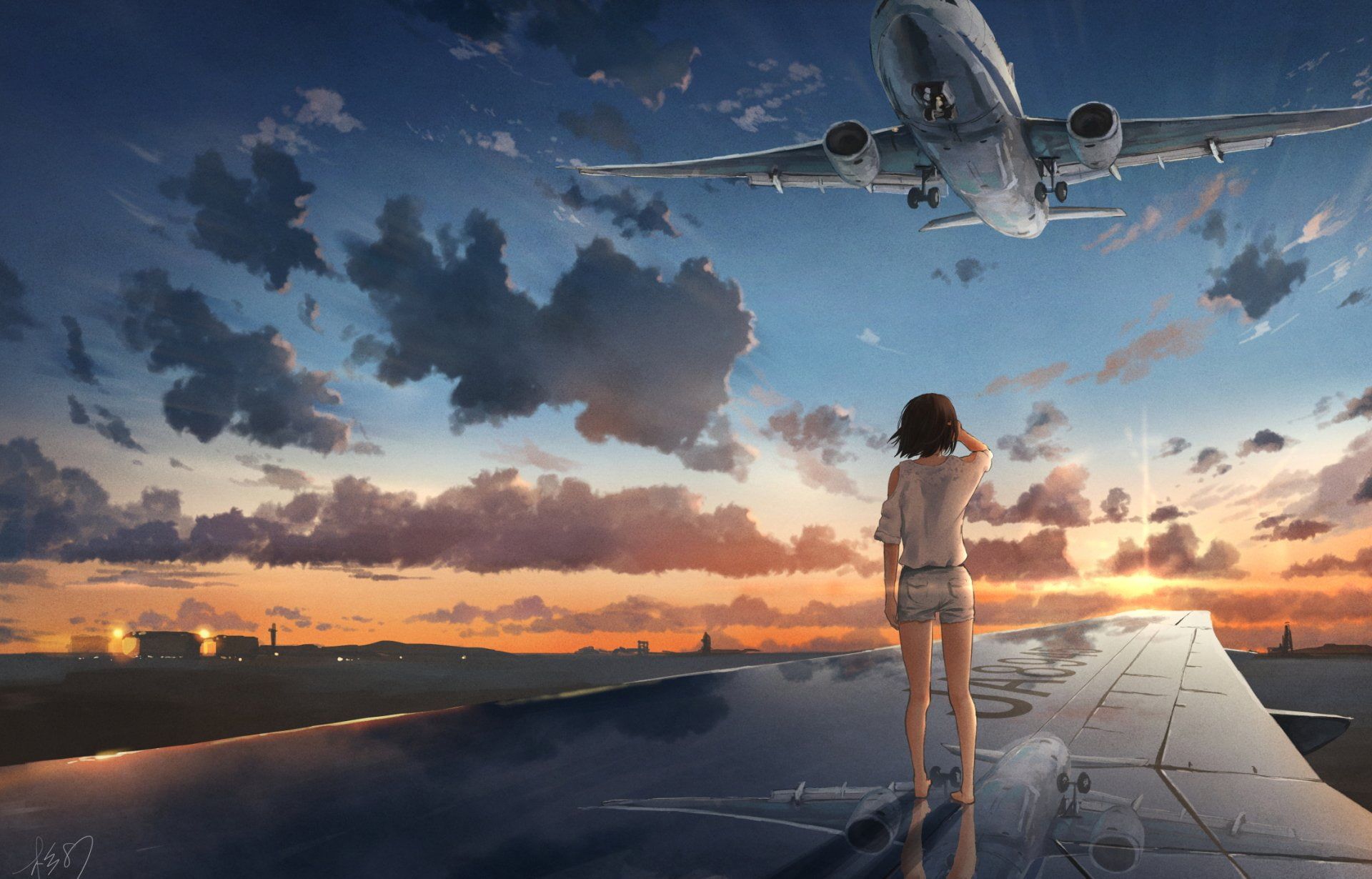 1920x1230 Anime #Original #Airplane #Cloud #Girl