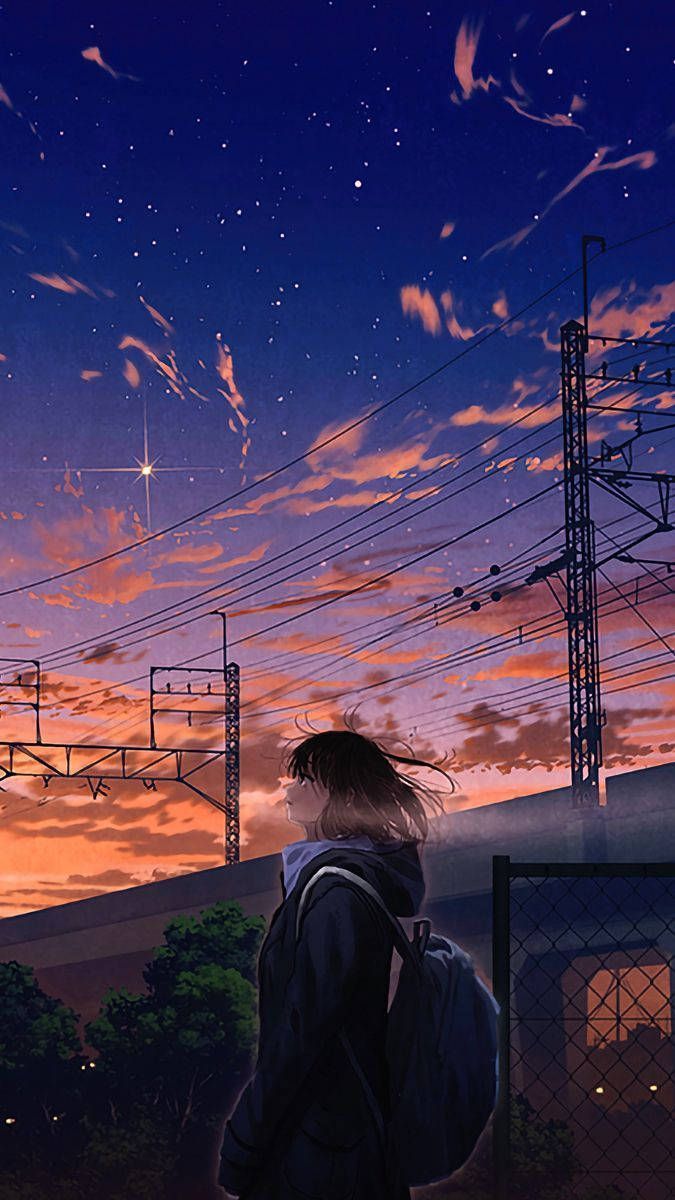 675x1200 Download Looking At Sky Anime Aesthetic Sunset Wallpaper