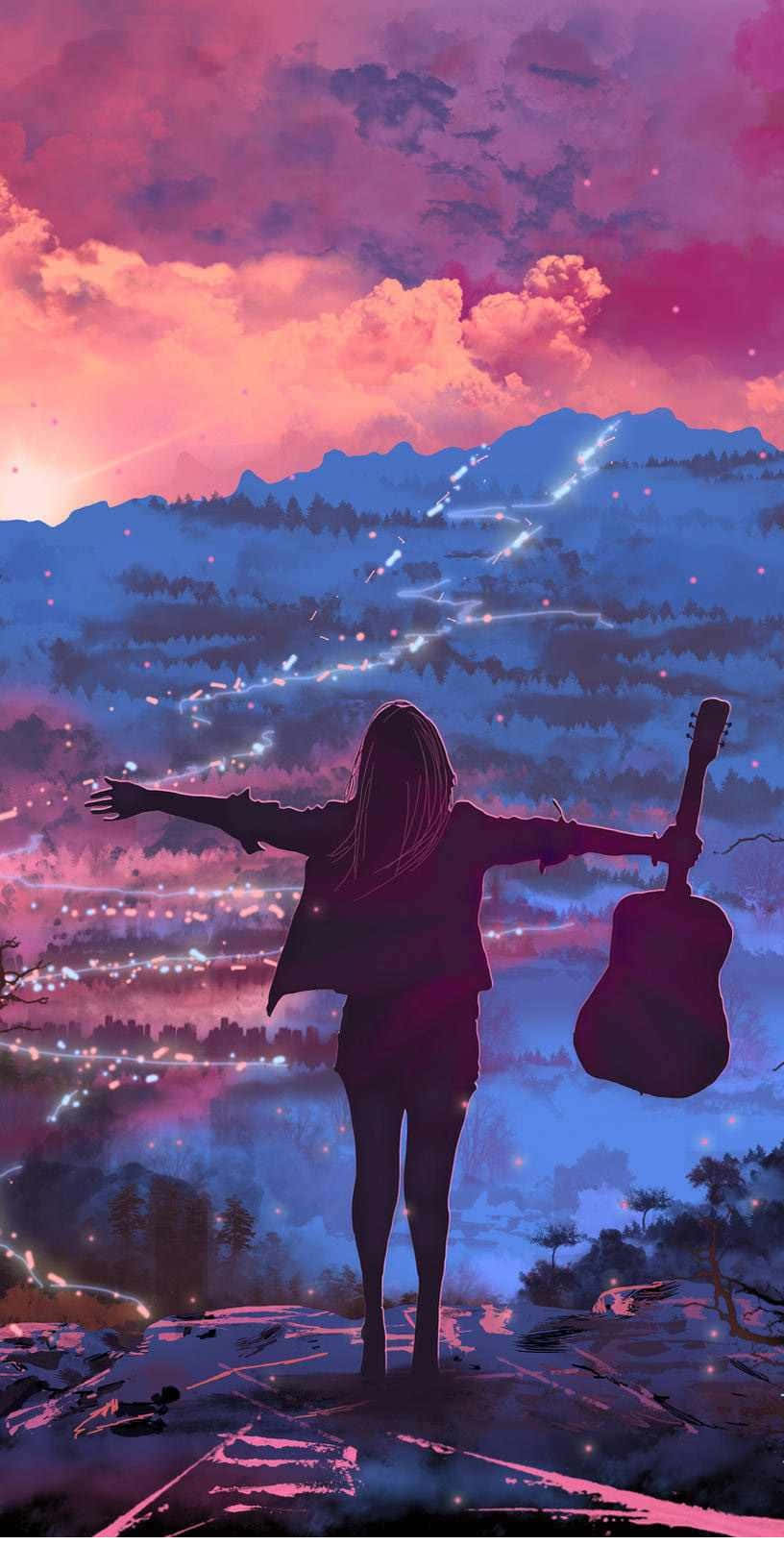 816x1608 Download Lady Silhouette Music Anime Wallpaper