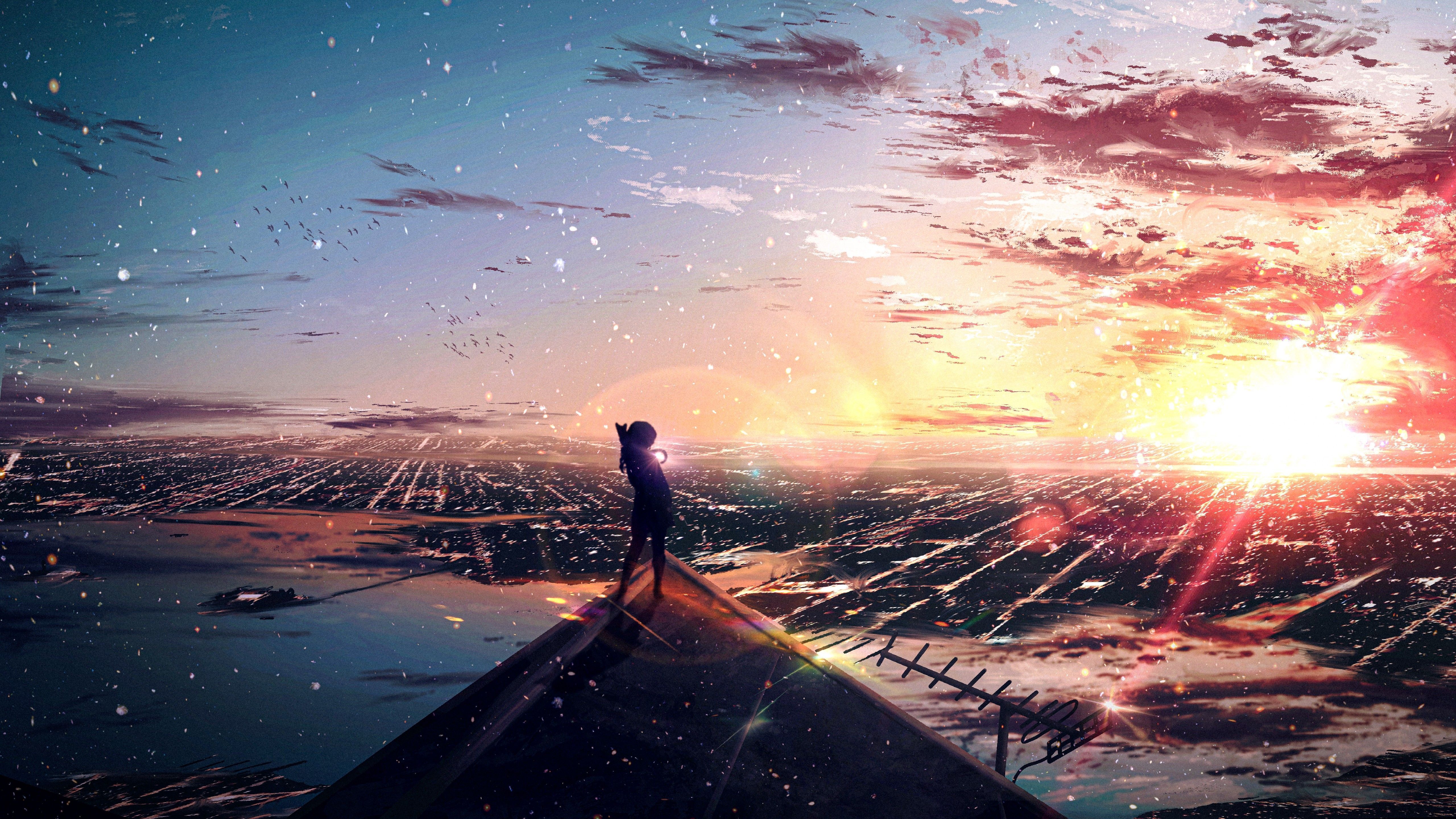 5120x2880 Anime Sunset 4k Ultra HD Wallpaper
