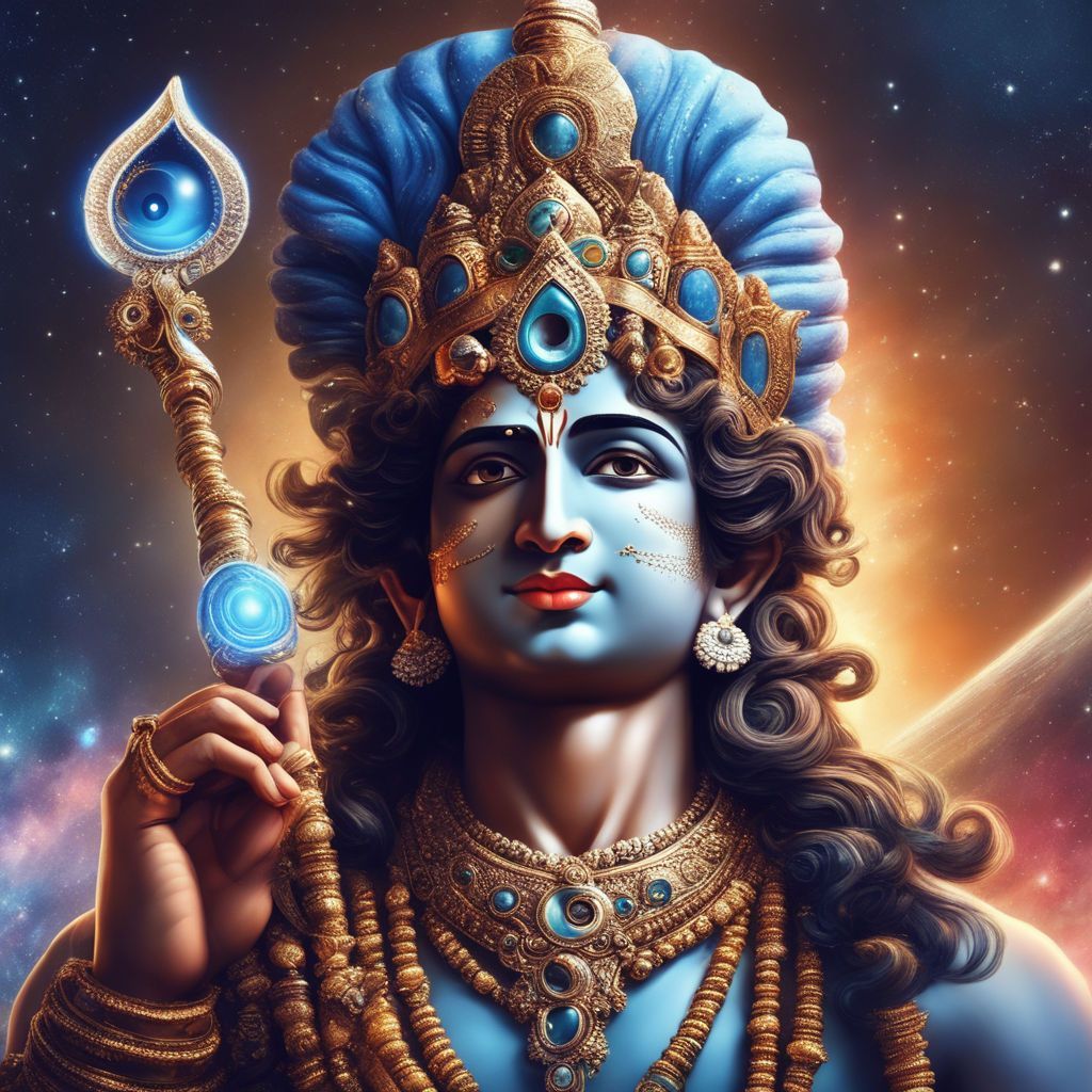 1024x1024 Lord vishnu cosmic form made up of small light particles in space between galaxies