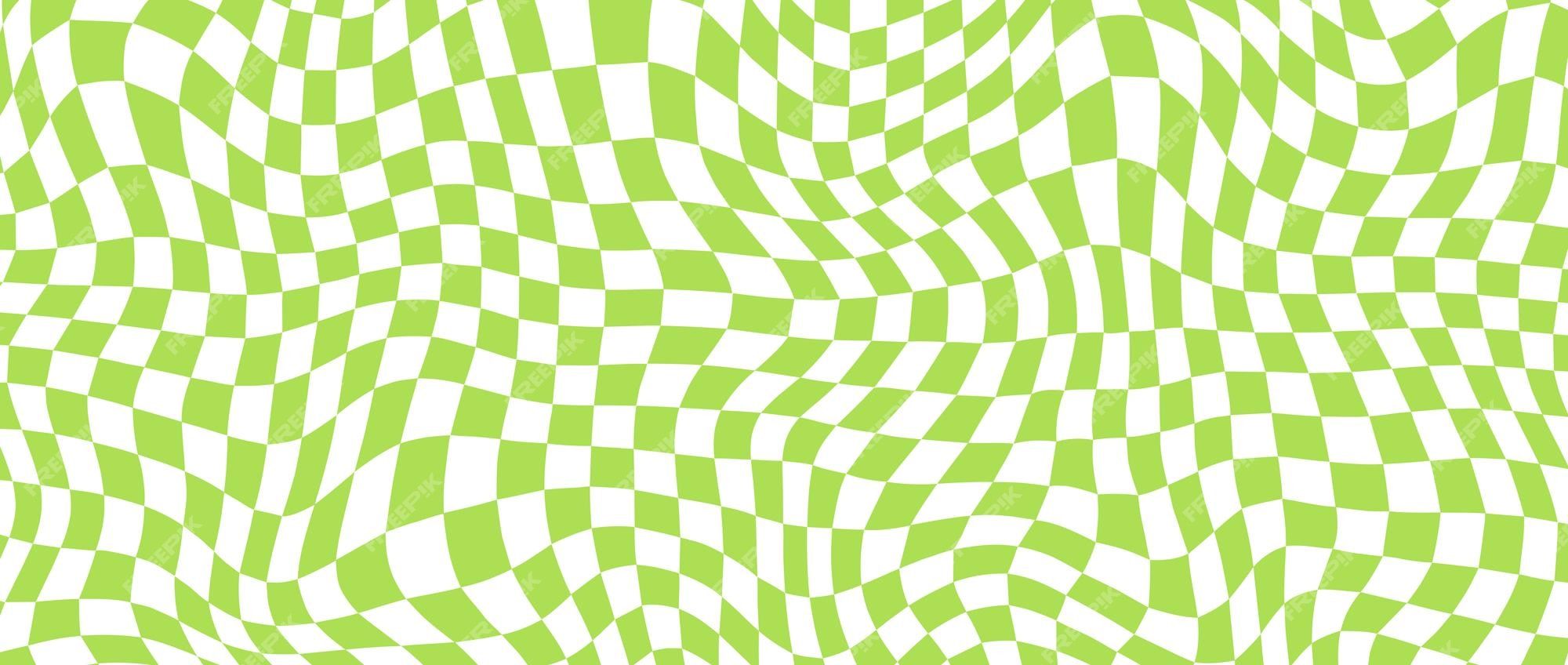 2000x848 Premium Vector. Green distorted checkerboard background retro psychedelic checkered wallpaper wavy groovy