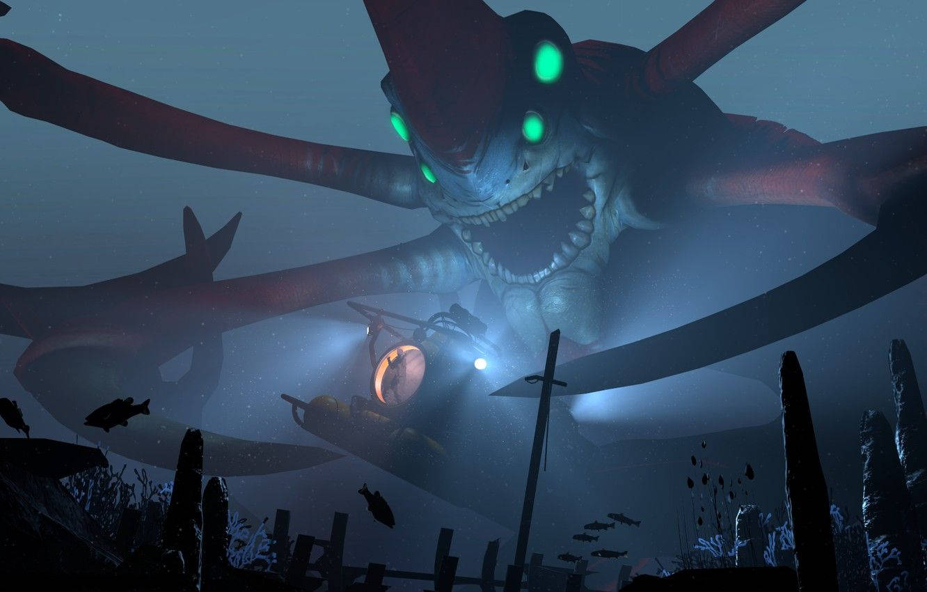 1332x850 Download A close up of a Reaper Leviathan in Subnautica Wallpaper