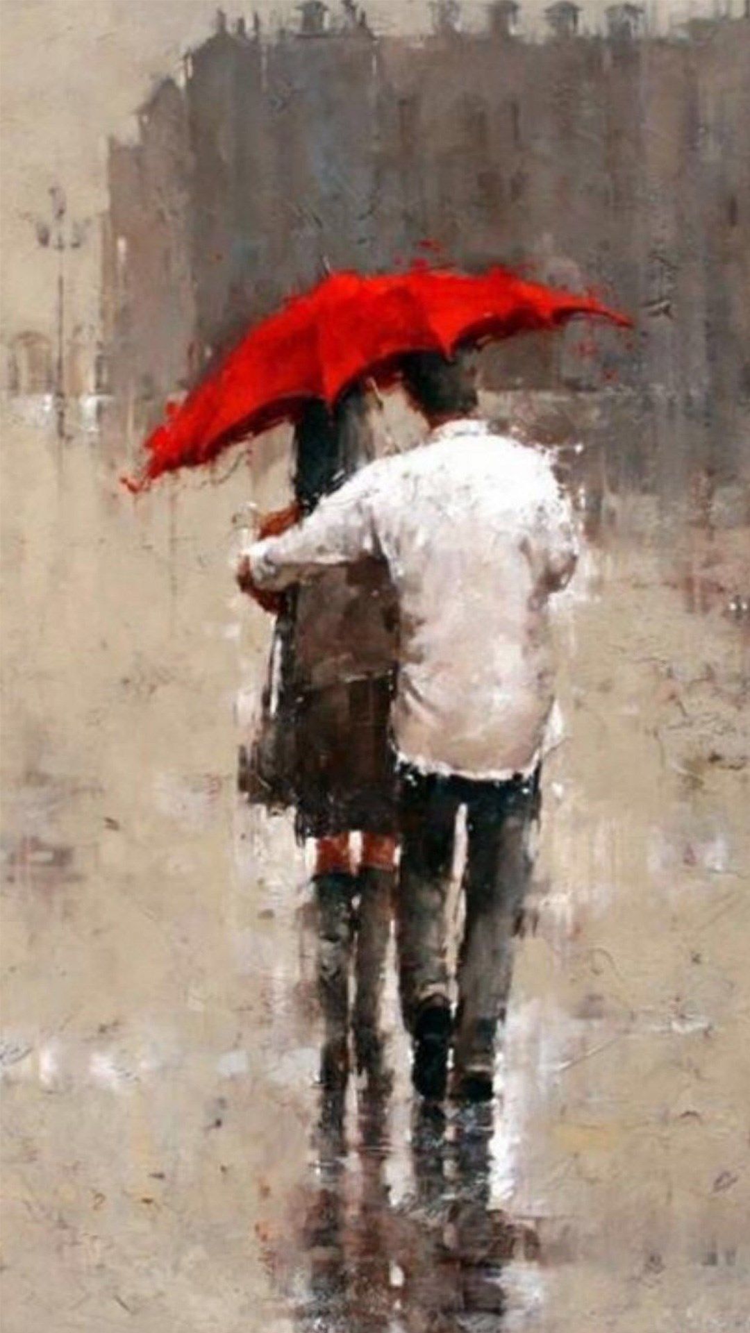 1080x1920 Rainy Romantic Lover Couple Back Art #iPhone #wallpaper. Arte de paraguas, Pinturas románticas, Obras de arte pinturas