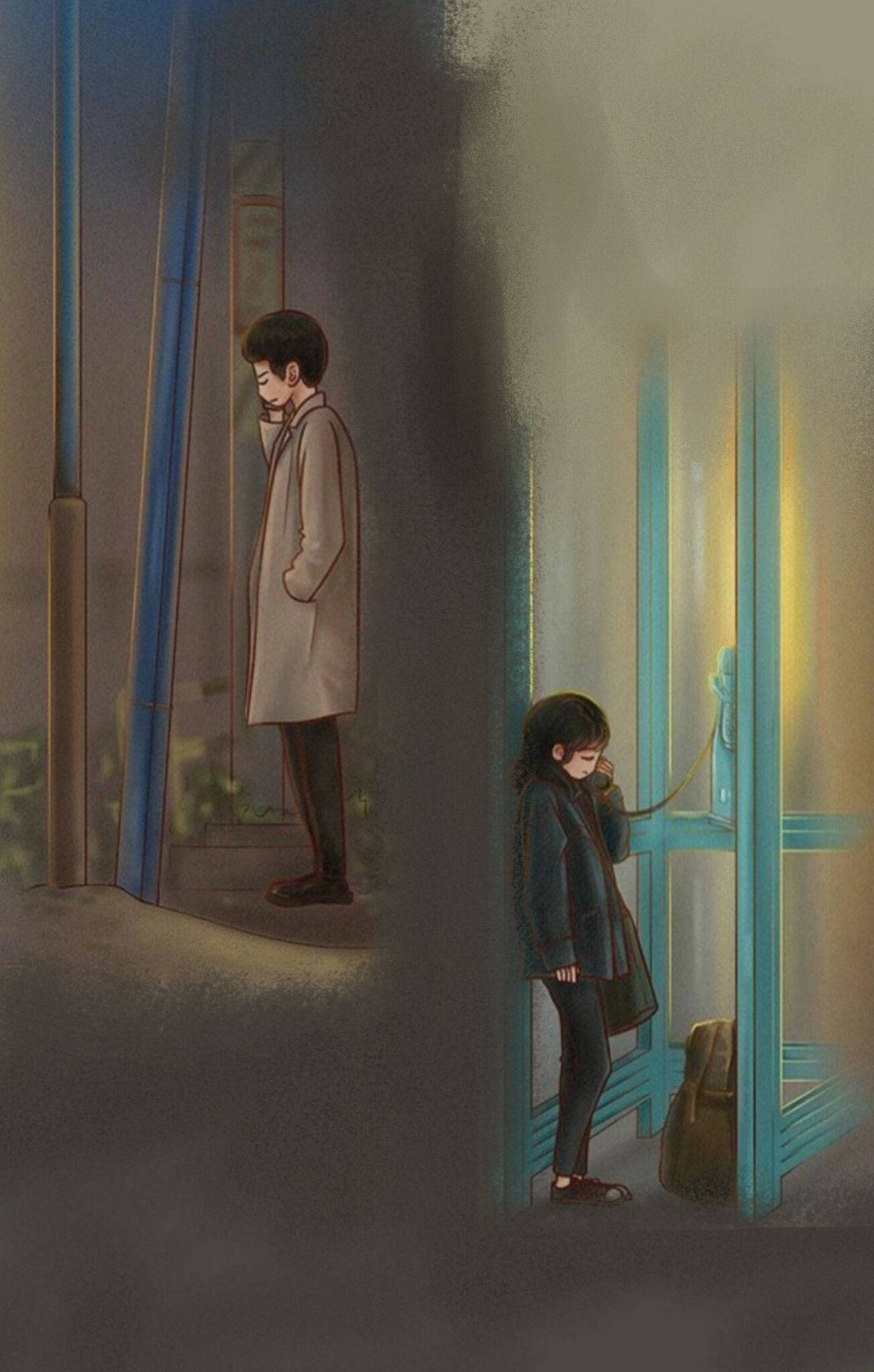 1224x1920 Download Long Distance Relationship Cute Painting Wallpaper