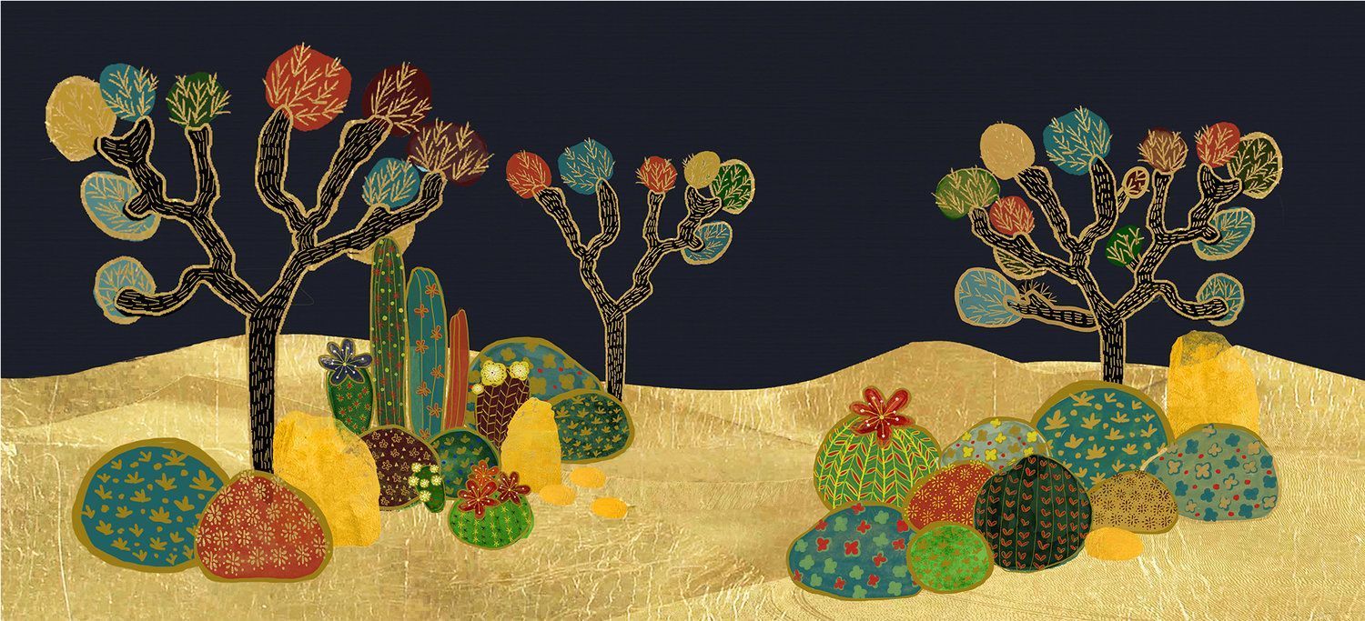 1500x683 Joshua Desert Embroidered. Lala Curio Hand Painted Wallpaper