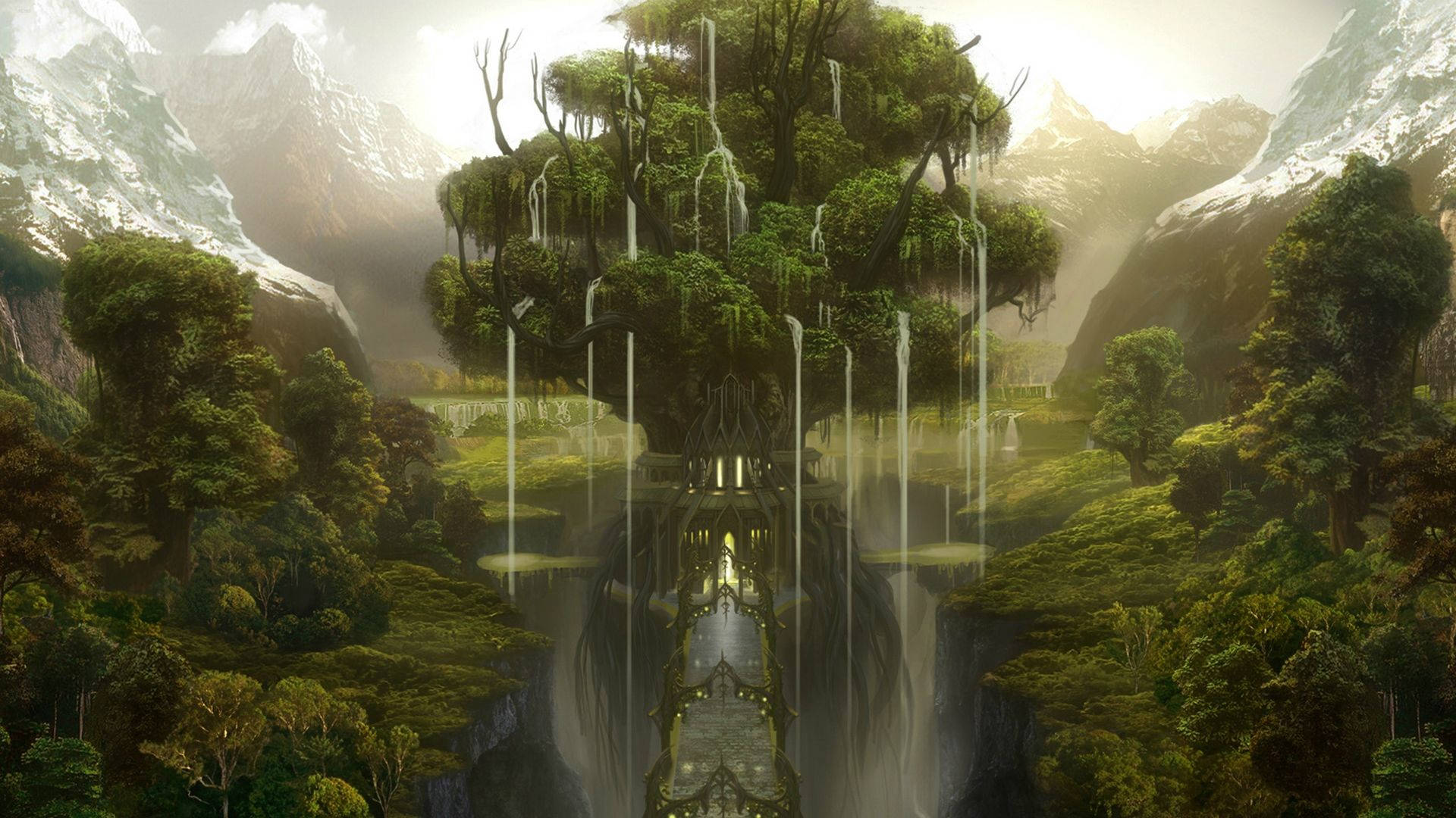 1920x1080 Download Toweringes, Giant Fantasy Tree stands majestically, reminding adventurers of the journey ahead. Wallpaper