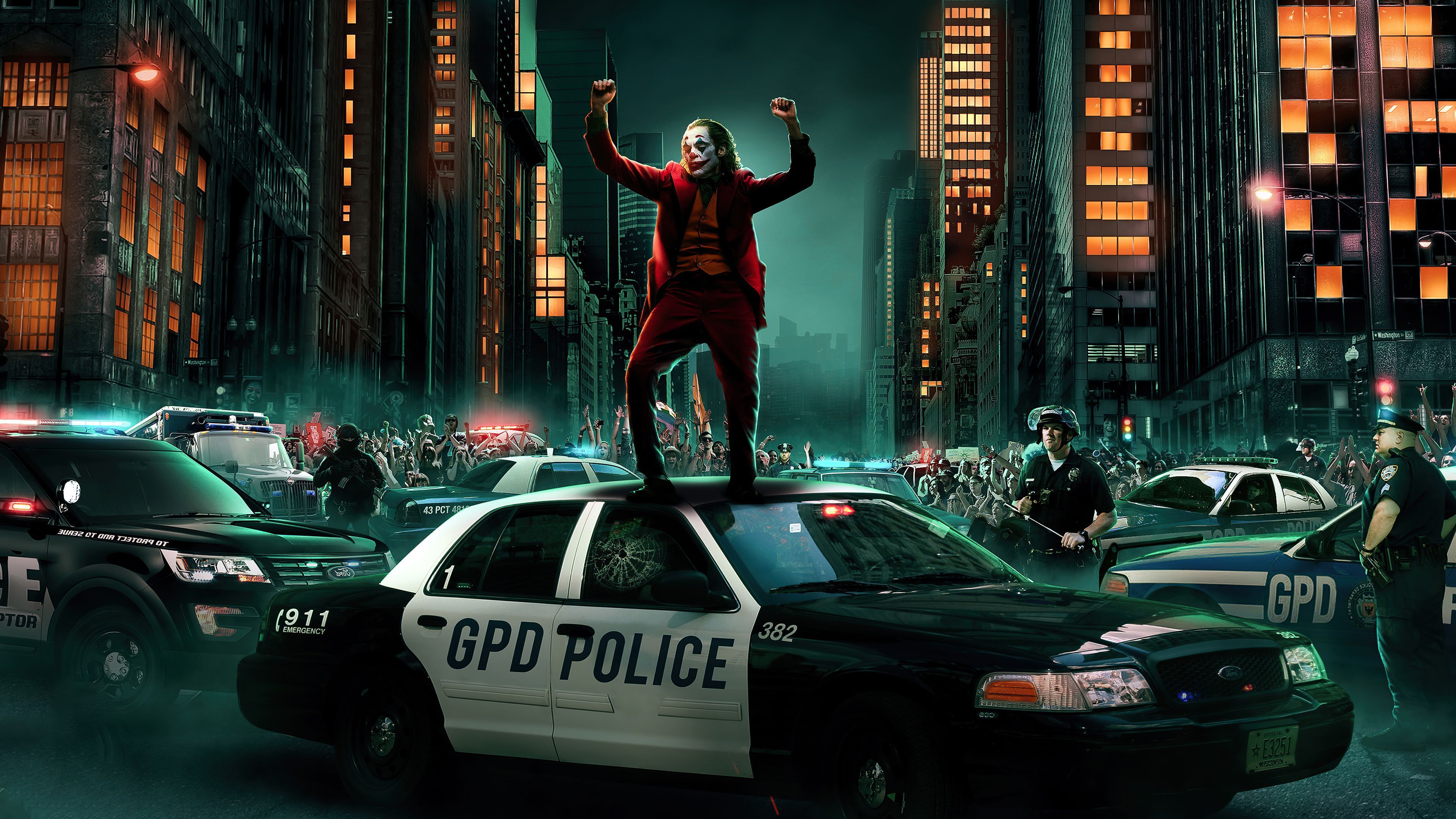 3840x2160 Joker Dancing On Cop Car 4k, HD Superheroes, 4k Wallpaper, Image, Background, Photo and Picture