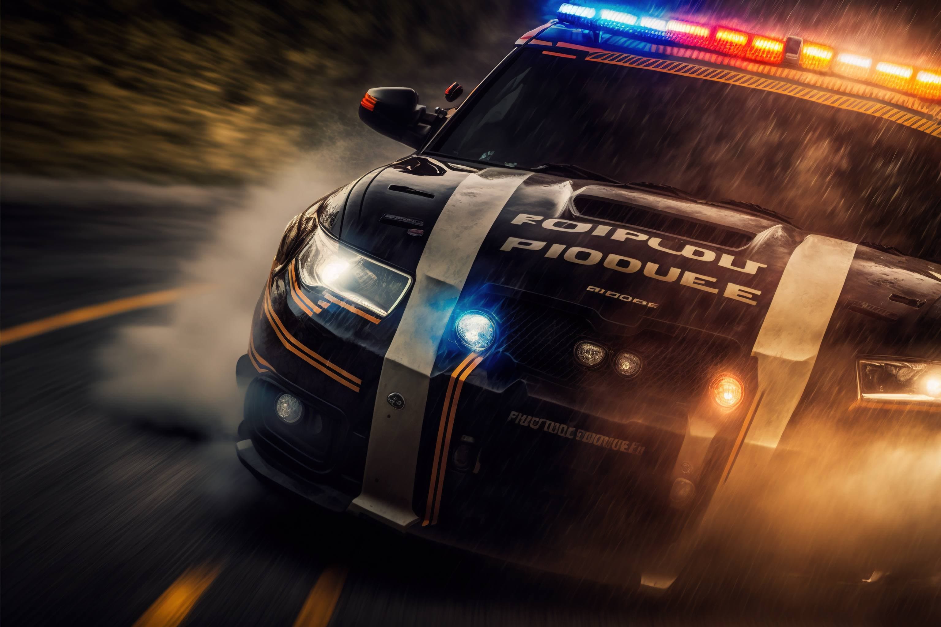 3072x2048 A police car with its lights on