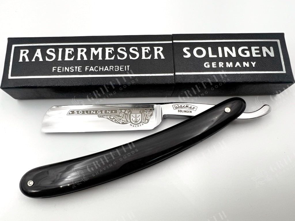 1024x768 Wacker Solingen Full Hollow 5 8 Etched Straight Razor With Horn Scales