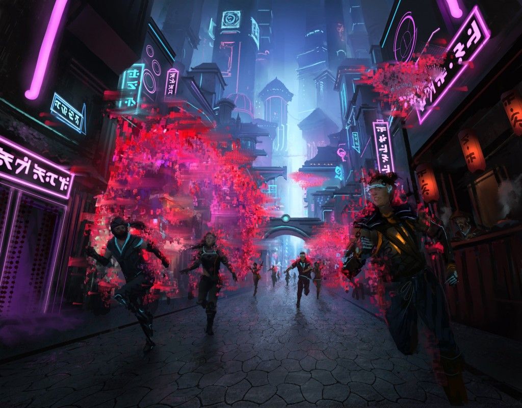 1024x800 Collision of Realms MtG Art from Kamigawa: Neon Dynasty Set by Piotr Dura of Magic: the Gathering