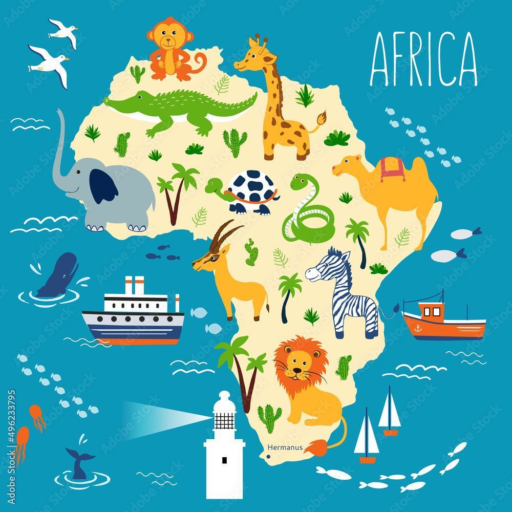 1000x1000 Africa cartoon travel map vector