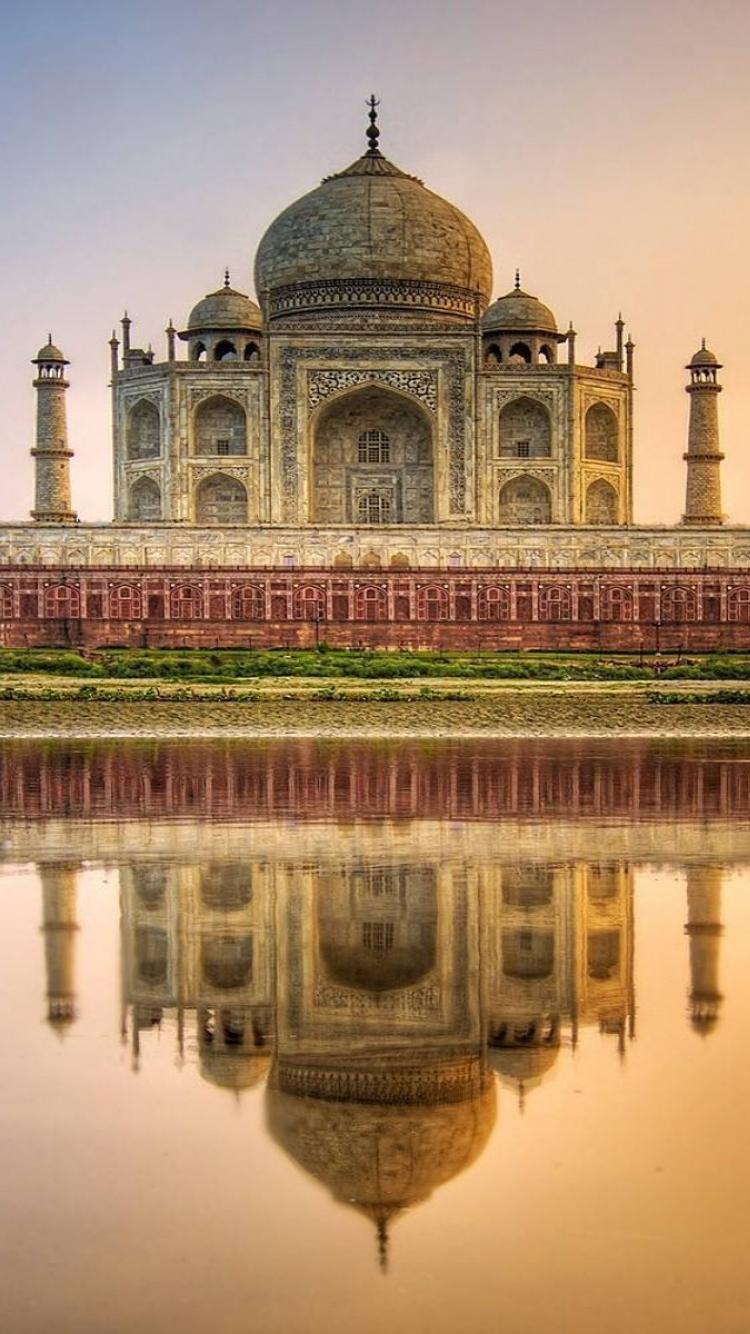750x1334 Water sunset nature taj mahal wallpaper