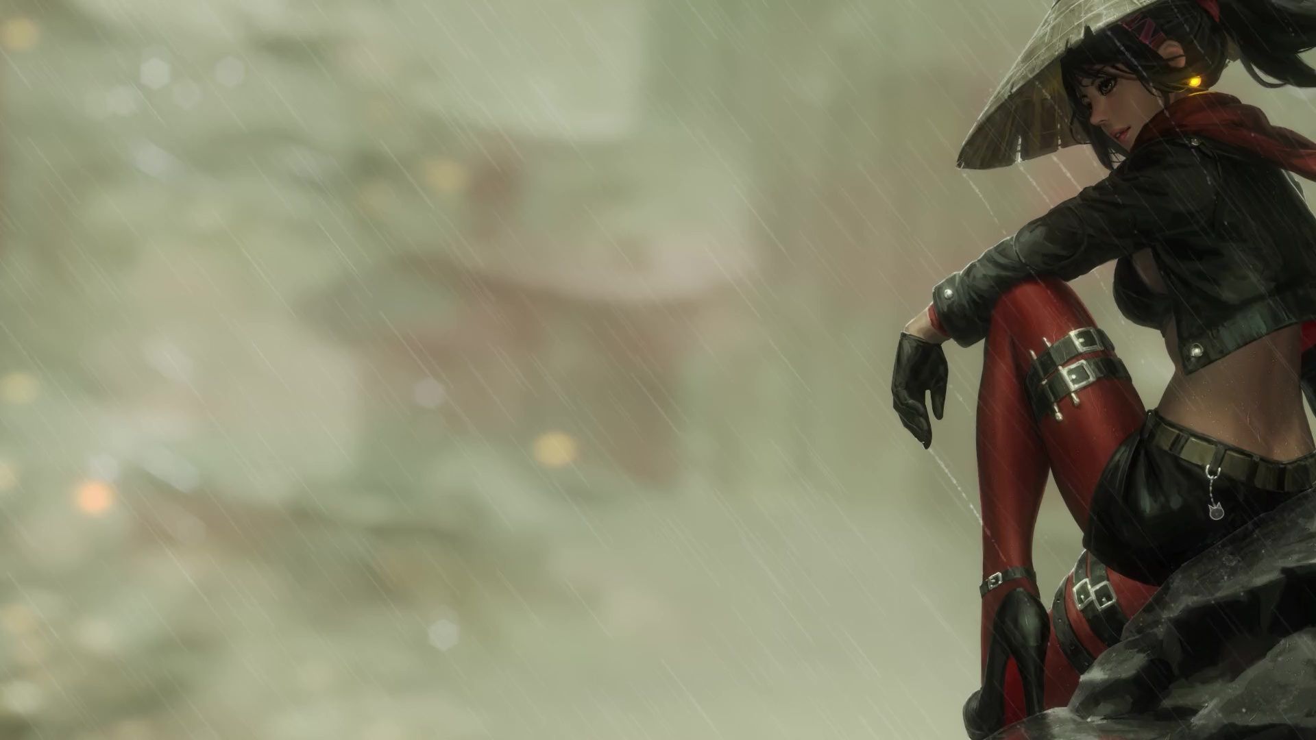1920x1080 Samurai Girl In Rain Live Wallpaper