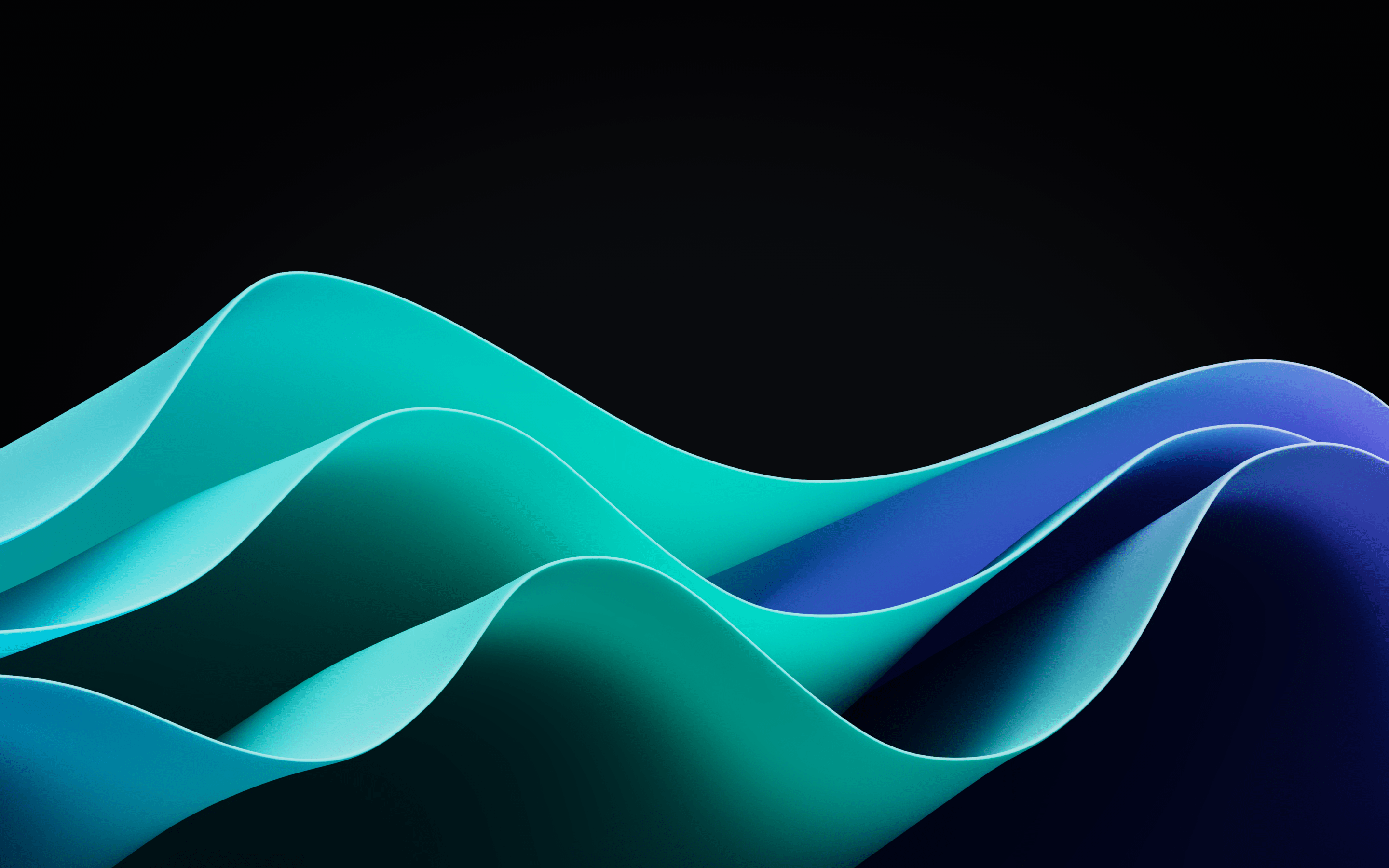 2880x1800 Windows 11 Wallpaper 4K, Teal, Dark Mode, Waves, Stock
