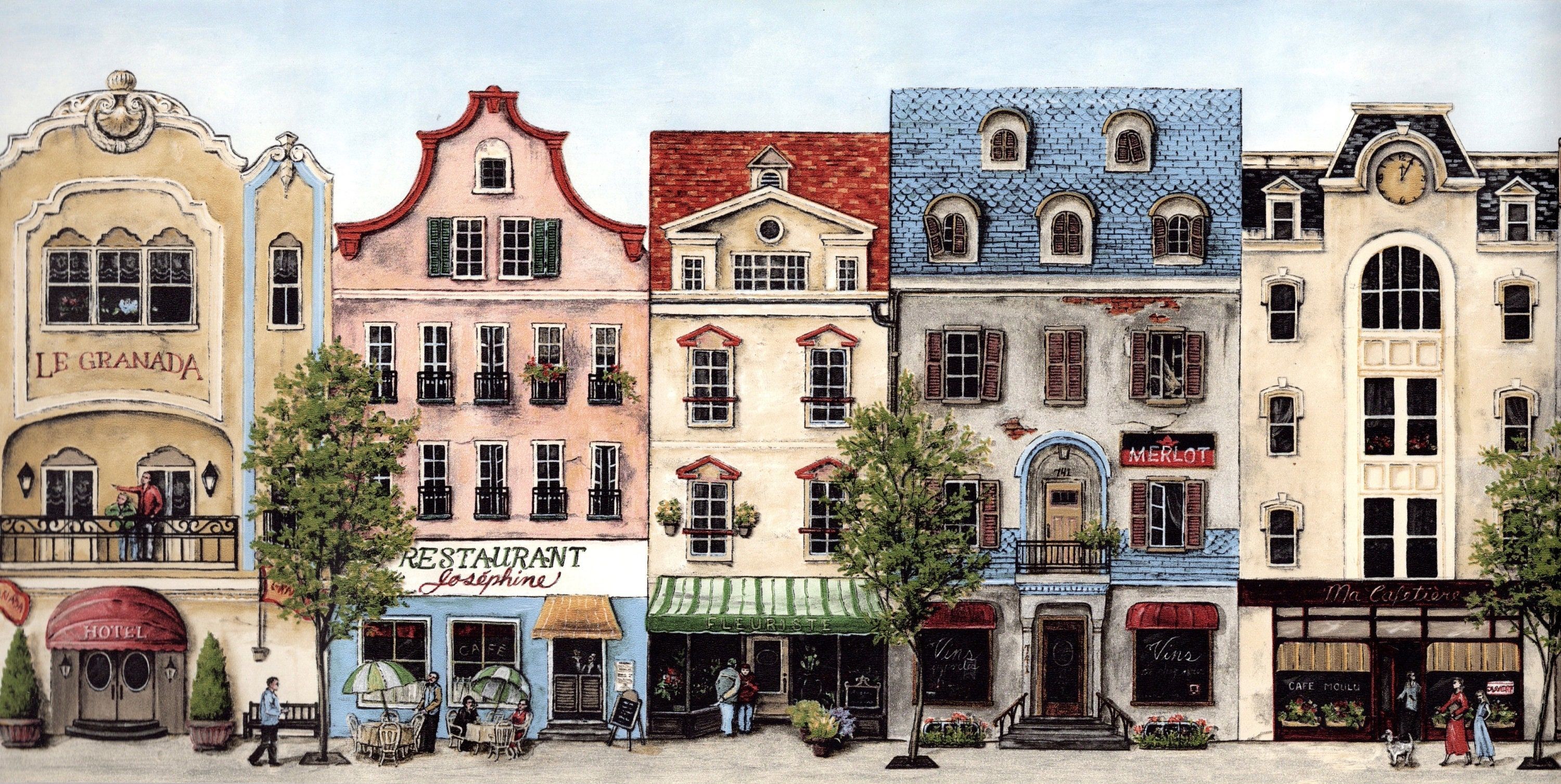3000x1507 Vintage French Store Front Wallpaper Border French Country