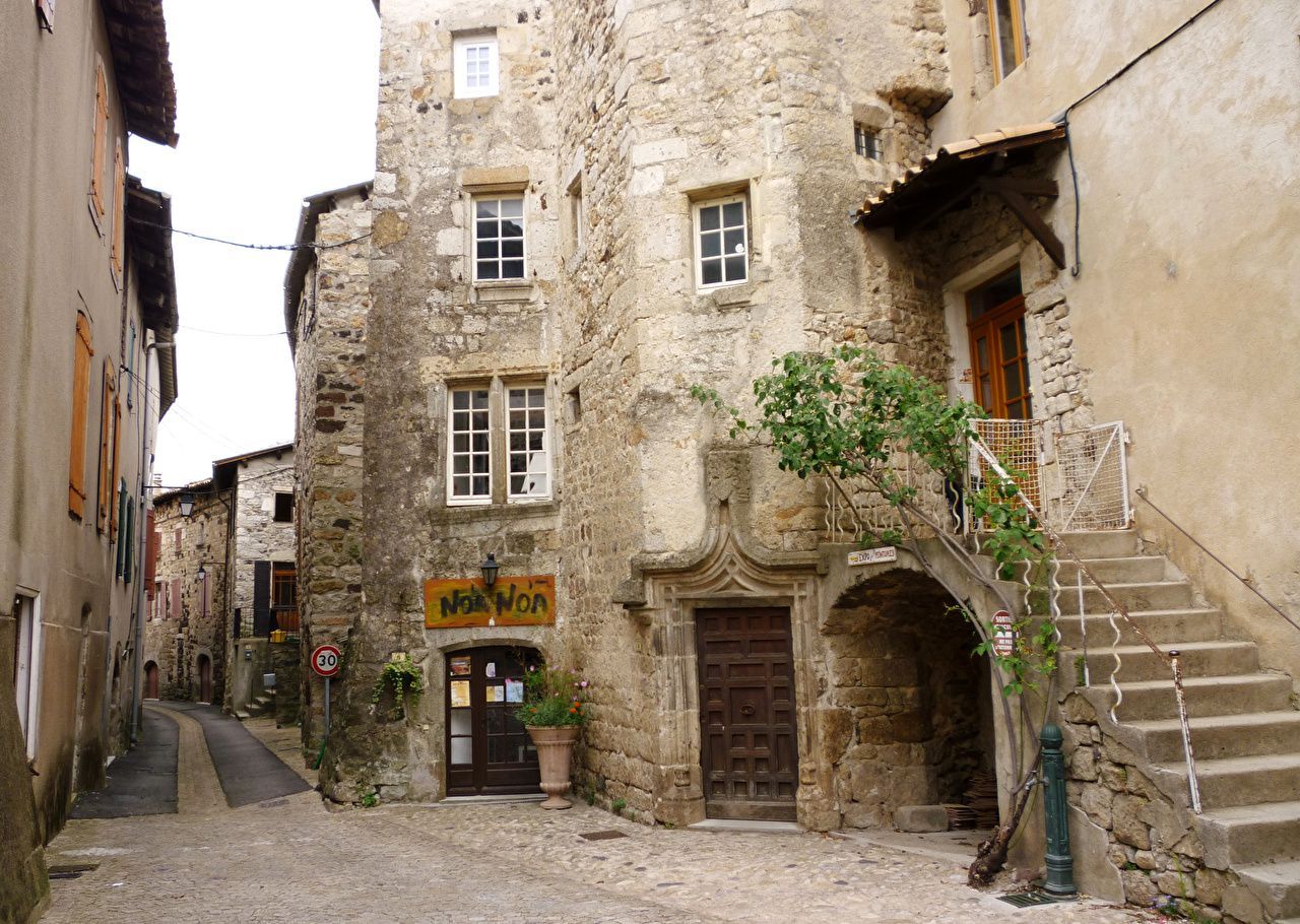 1280x910 Desktop Wallpaper France Ardeche stairway Street Houses Cities