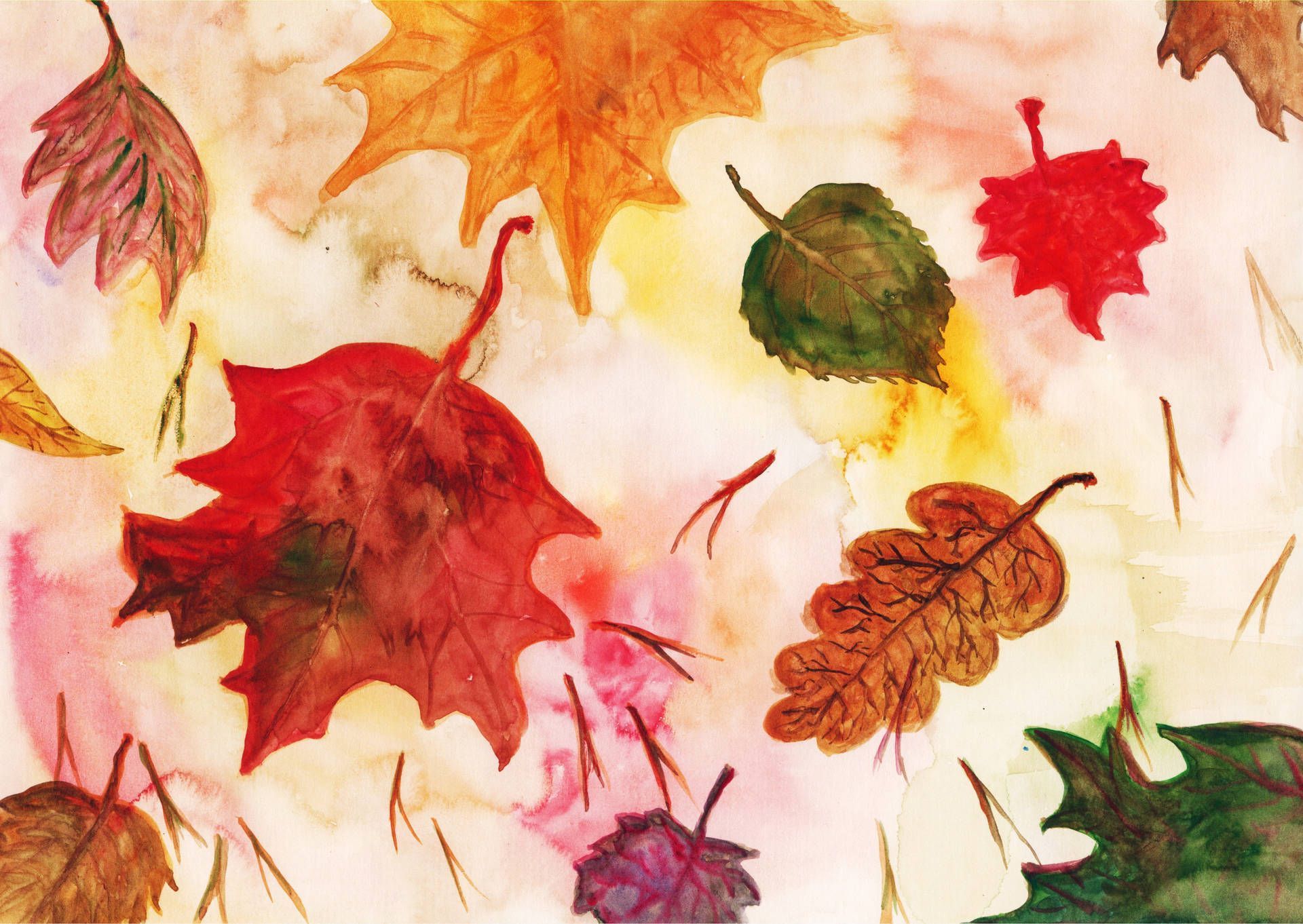 1920x1362 Download Aesthetic Fall Leaves Illustration Wallpaper