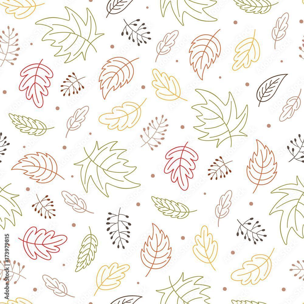 1000x1000 Seamless repeat pattern with autumn leaves illustration. Wallpaper design. Scrapbook page. Vector. Stock Vector