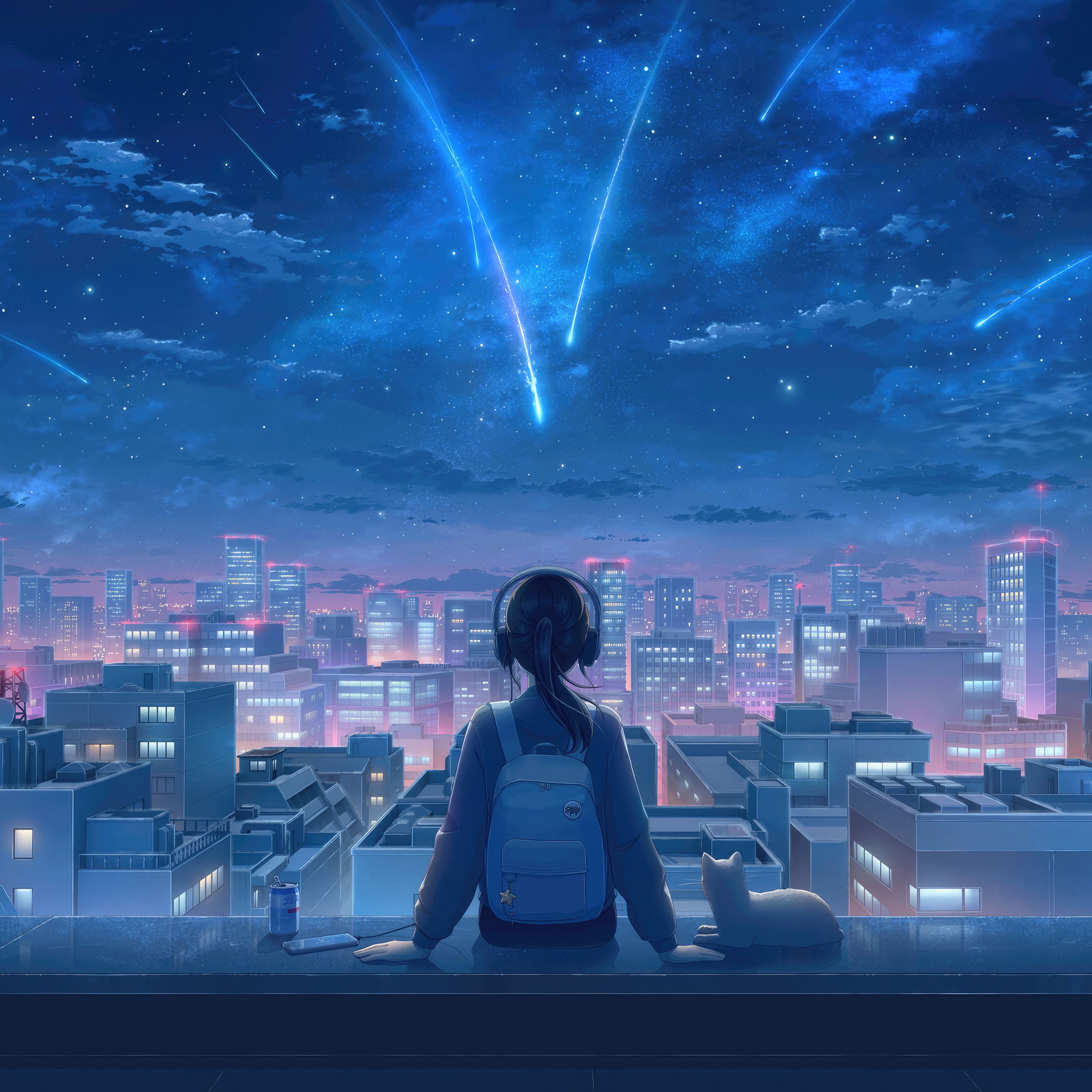 2932x2932 Stargazing Midnight Lofi Girl Headphones Illustration iPad Pro Retina Display HD 4k Wallpaper, Image, Background, Photo and Picture