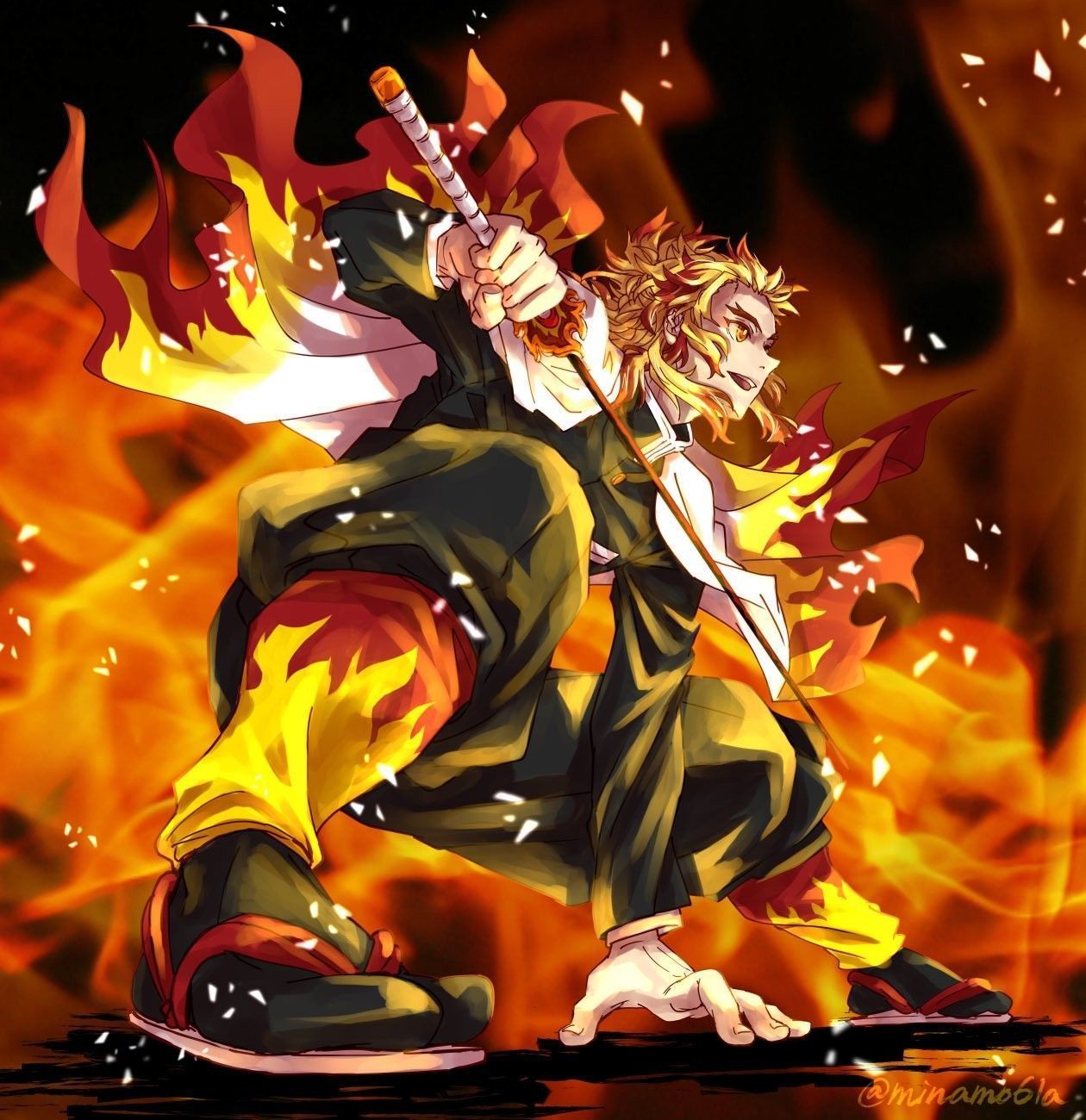 1260x1300 Rengoku Drip Wallpaper