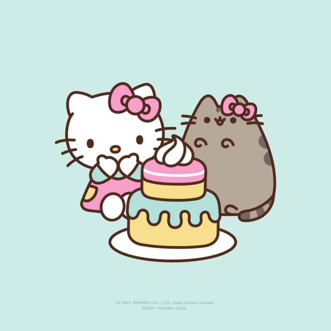 1080x1080 Download Pusheen And Hello Kitty PFP Wallpaper