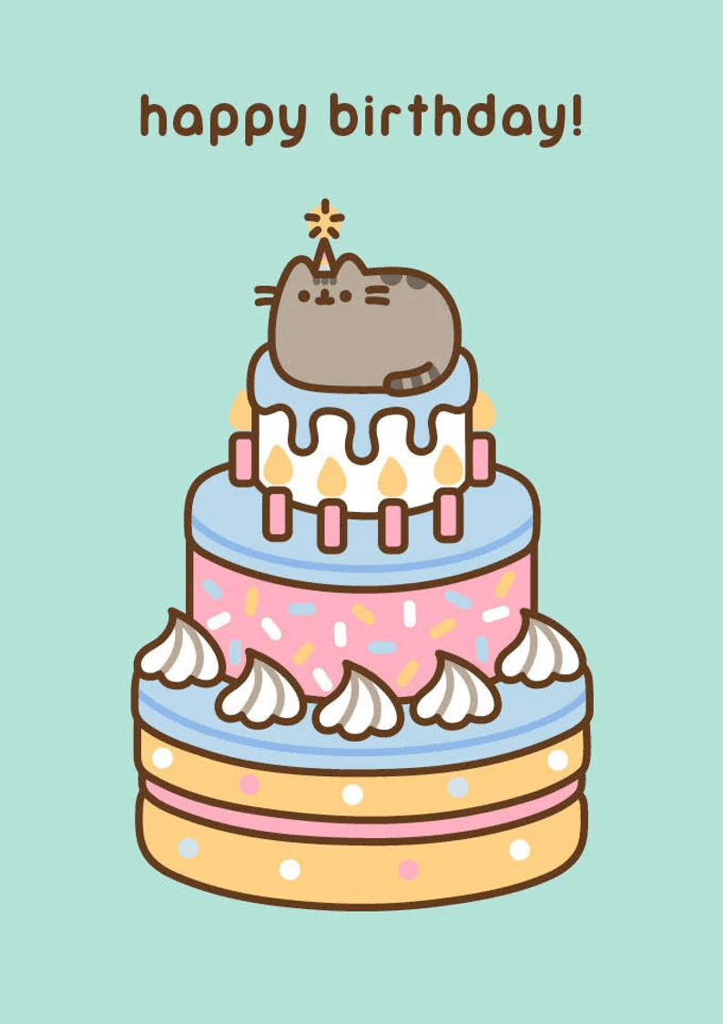 794x1124 Pusheen the Cat Blank Birthday Cake Card. Pusheen birthday, Pusheen happy birthday, Happy birthday drawings
