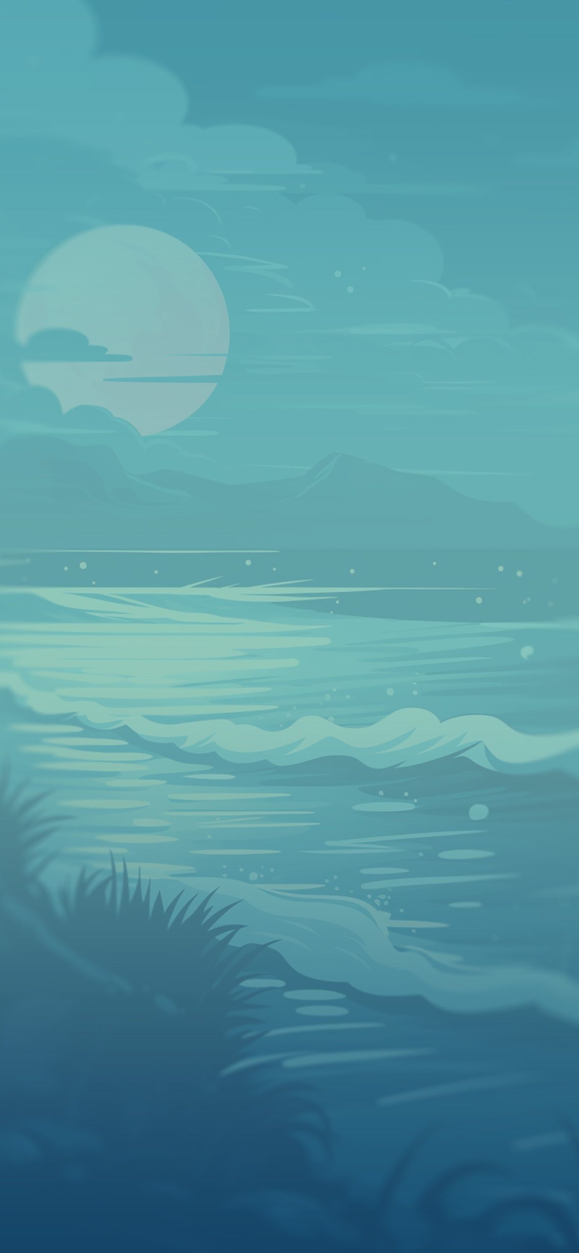 1183x2560 Moon & Sea Blue Wallpaper & Sea Wallpaper for iPhone
