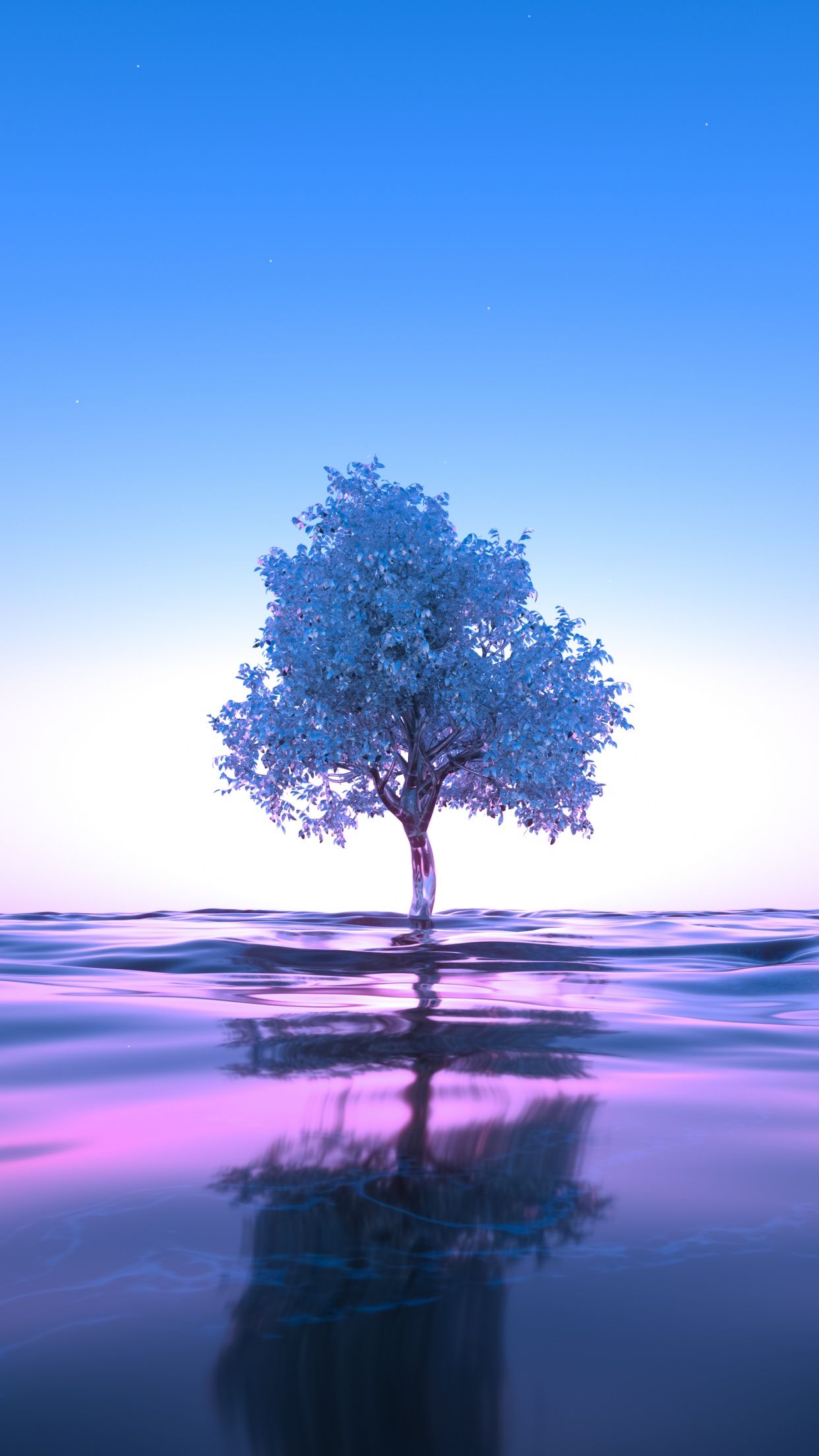 1242x2208 Tree Wallpaper 4K, Neon, Body of Water, Reflection