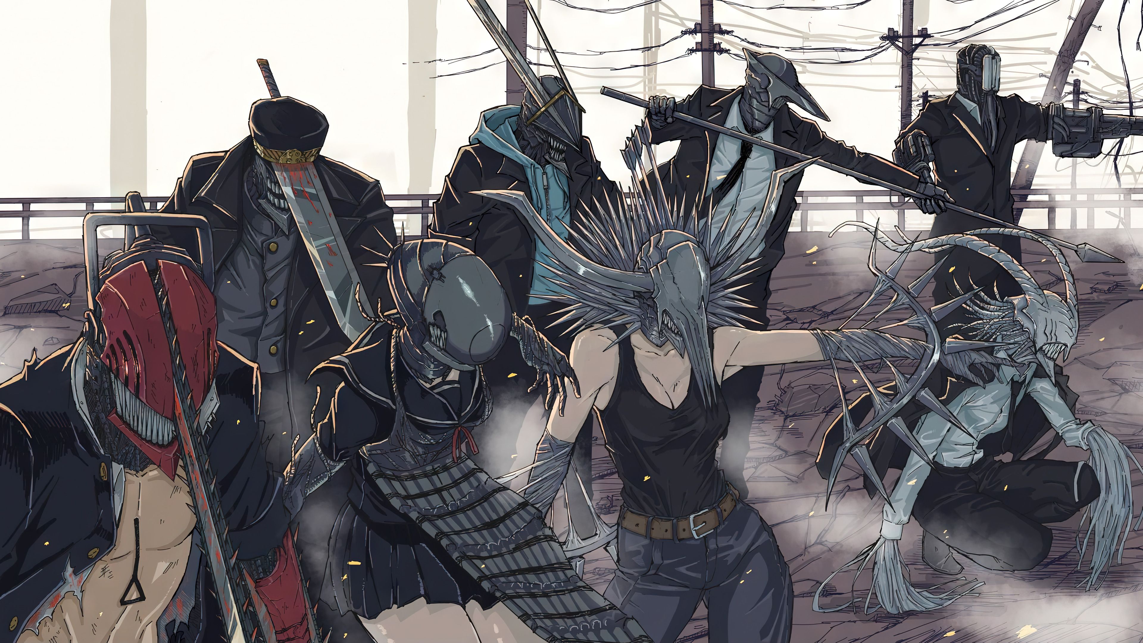 3840x2160 Chainsaw Man, Denji (Chainsaw Man), chainsaws, Katana Man (Chainsaw Man), katana, Reze (Chainsaw Man), bomb devil, Quanxi (Chainsaw Man), anime boys, devilx2160 Wallpaper