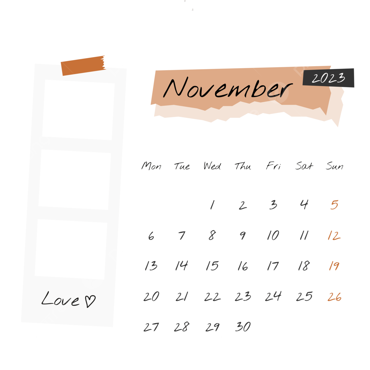 1200x1200 Calendar November Vector HD Image, November 2023 Calendar With Polaroid Frame, November November, Kalender November PNG Image For Free Download