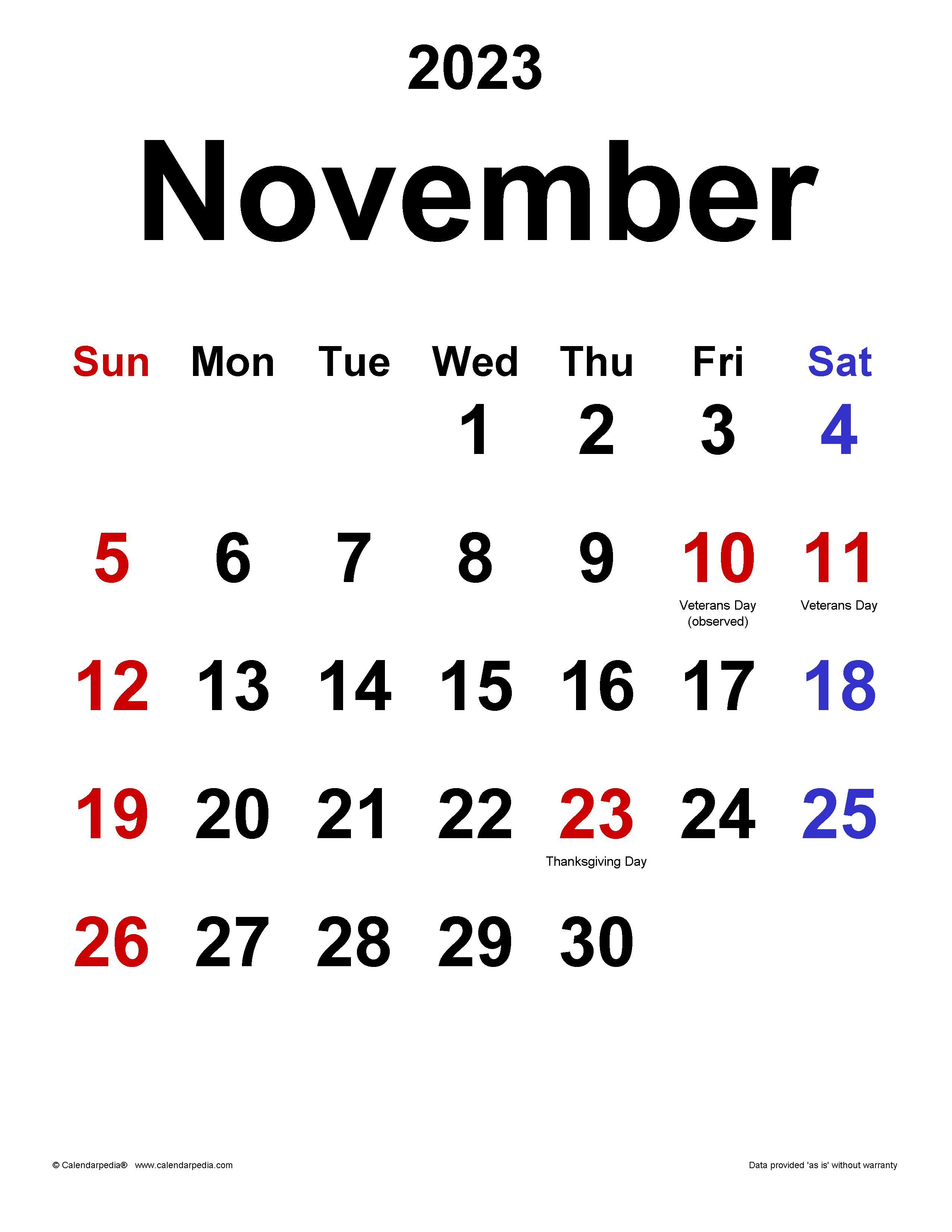 2550x3300 November 2023 Calendar. Templates for Word, Excel
