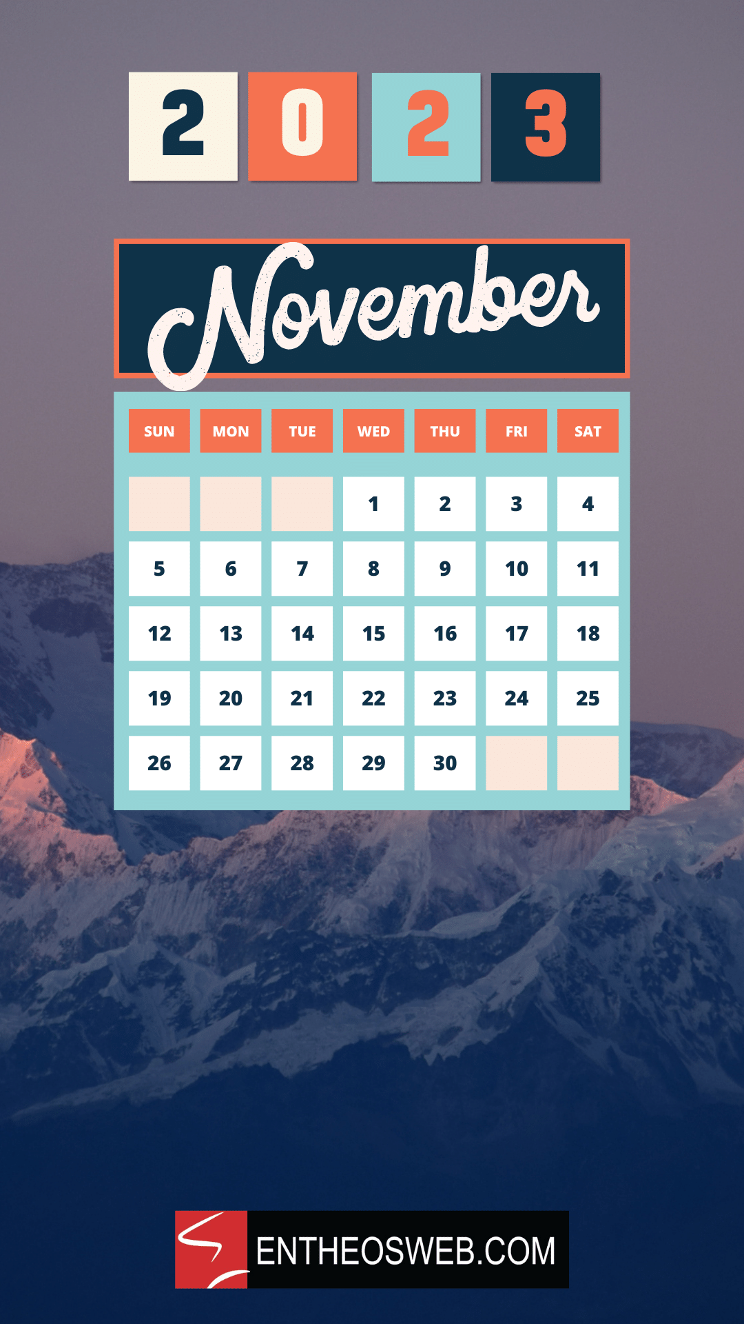 1080x1920 November 2023 Calendar Phone Wallpaper