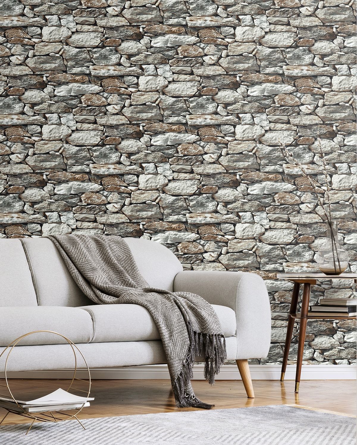 1200x1497 NextWall 30.75 Sq Ft Brown And Grey Vinyl Stone Self Adhesive Peel And Stick Wallpaper In The Wallpaper Department At