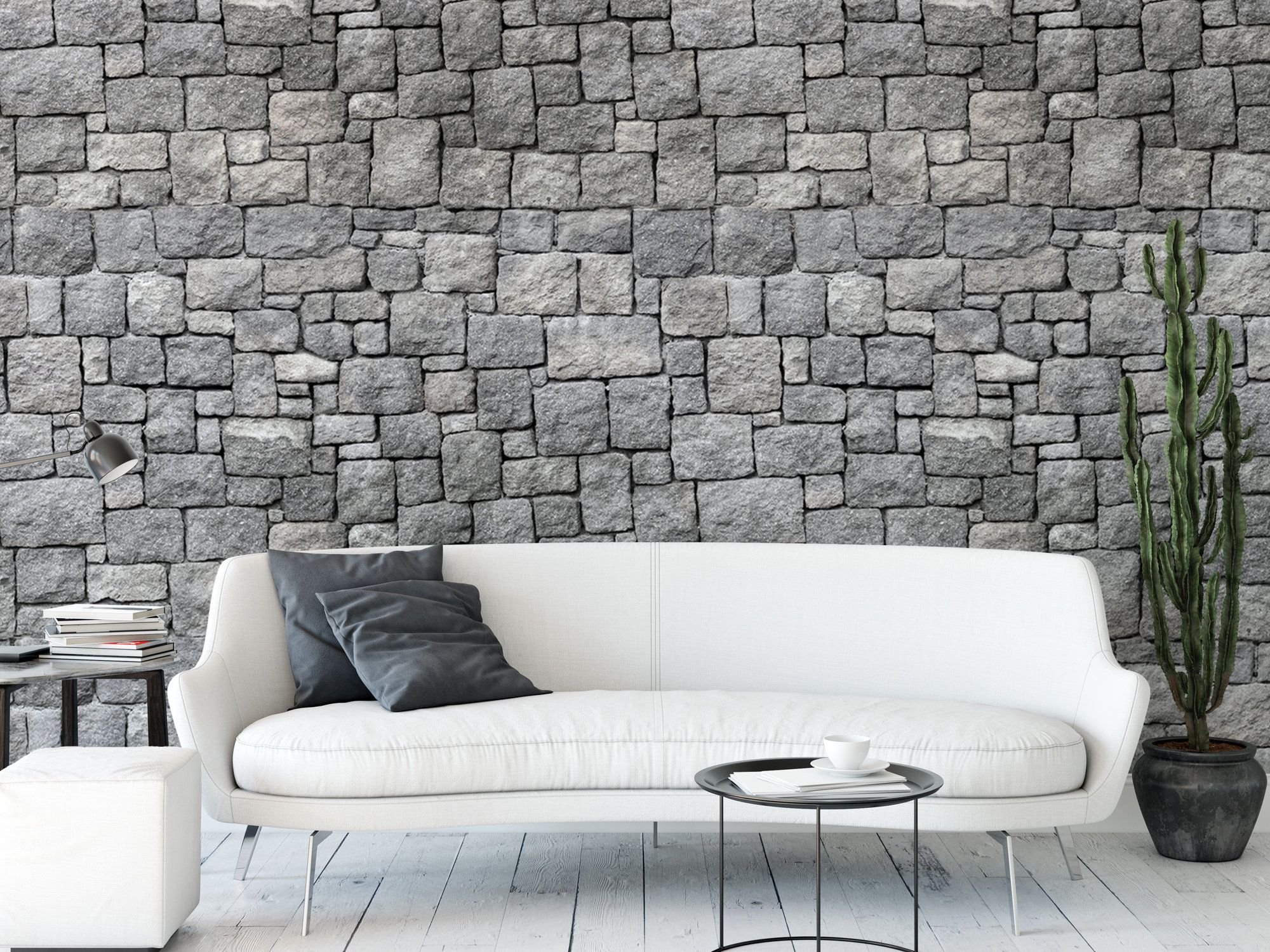 2000x1500 Gray Stone Wall Removable Wallpaper Wall Art Peel and Stick